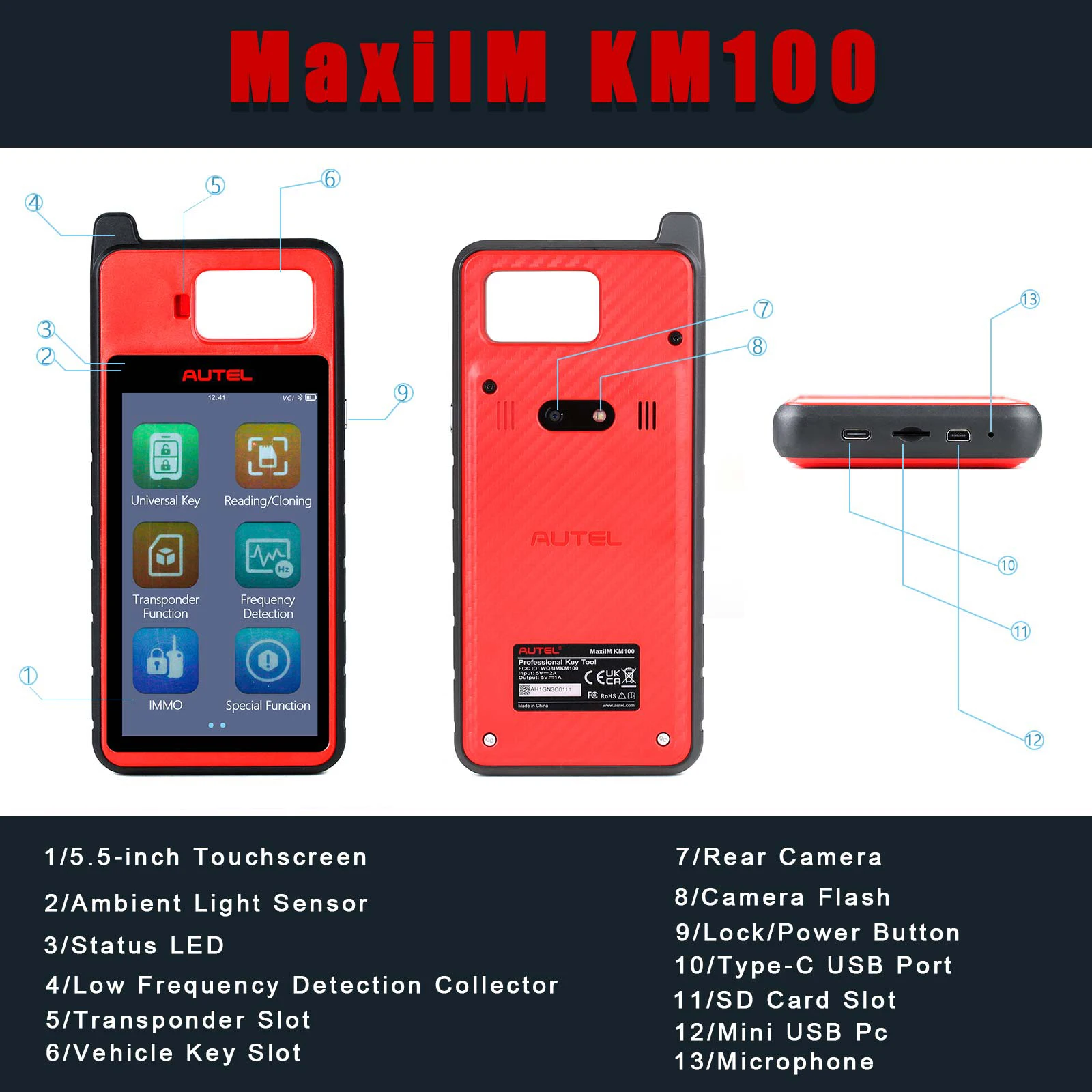 Autel MaxiIM KM100 KM100X Key Fob Programming Immobilizer Tool,60s Key Generation,OBD IMMO Key Learning,Chip Read/ Edit/ Clone