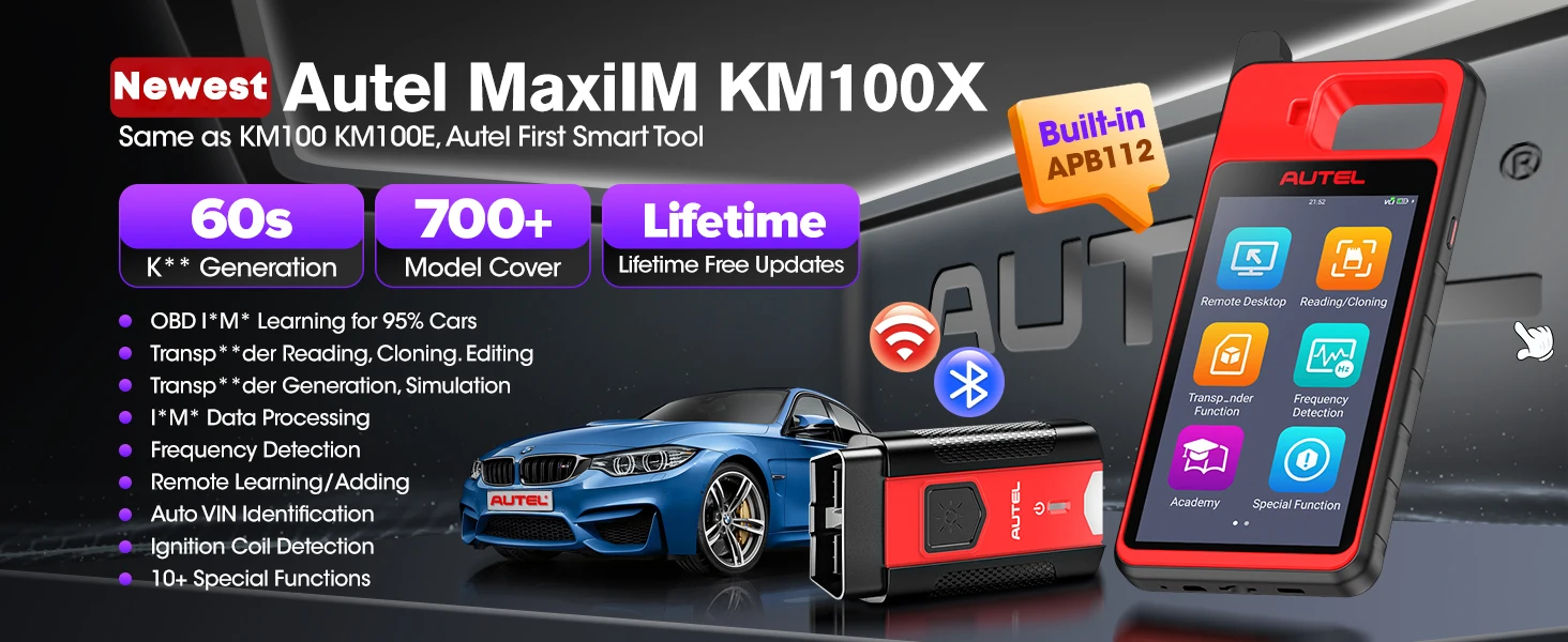 Autel MaxiIM KM100 KM100X Key Fob Programming Immobilizer Tool,60s Key Generation,OBD IMMO Key Learning,Chip Read/ Edit/ Clone