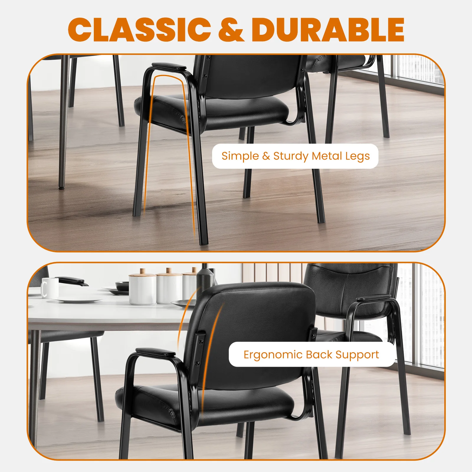JHK Pu Leather Office Waiting Room Guest Chair Metal Frame Sponge Cushion Conference Room Lobby Table Chairs For Furniture