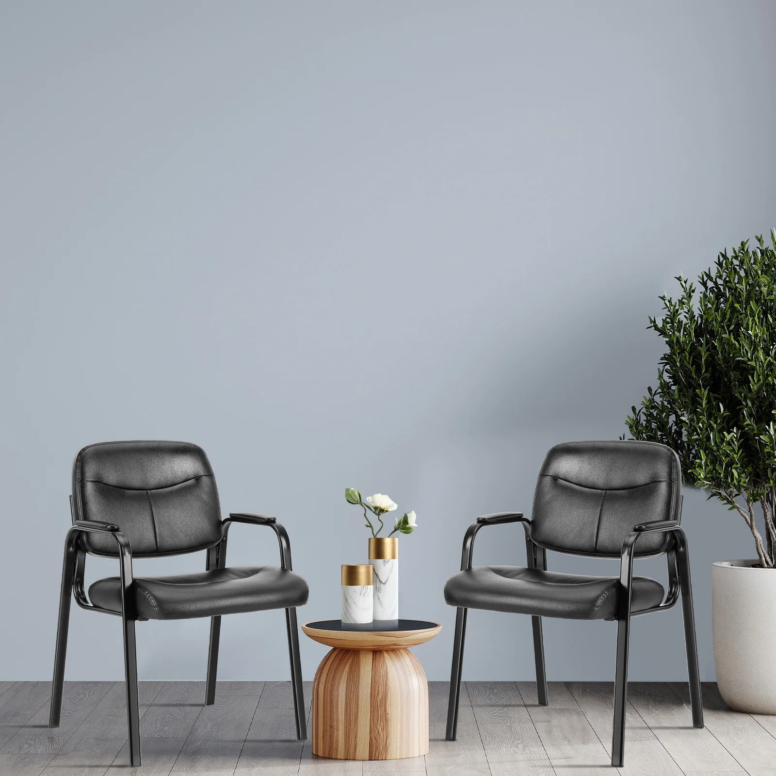 JHK Pu Leather Office Waiting Room Guest Chair Metal Frame Sponge Cushion Conference Room Lobby Table Chairs For Furniture