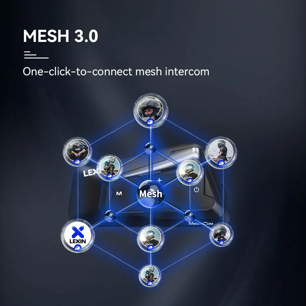 LEXIN-MeshCom Motorcycle MESH&Bluetooth Headset Intercom ,With Mesh Communication System, Parallel Audio- Intercom,24 Riders