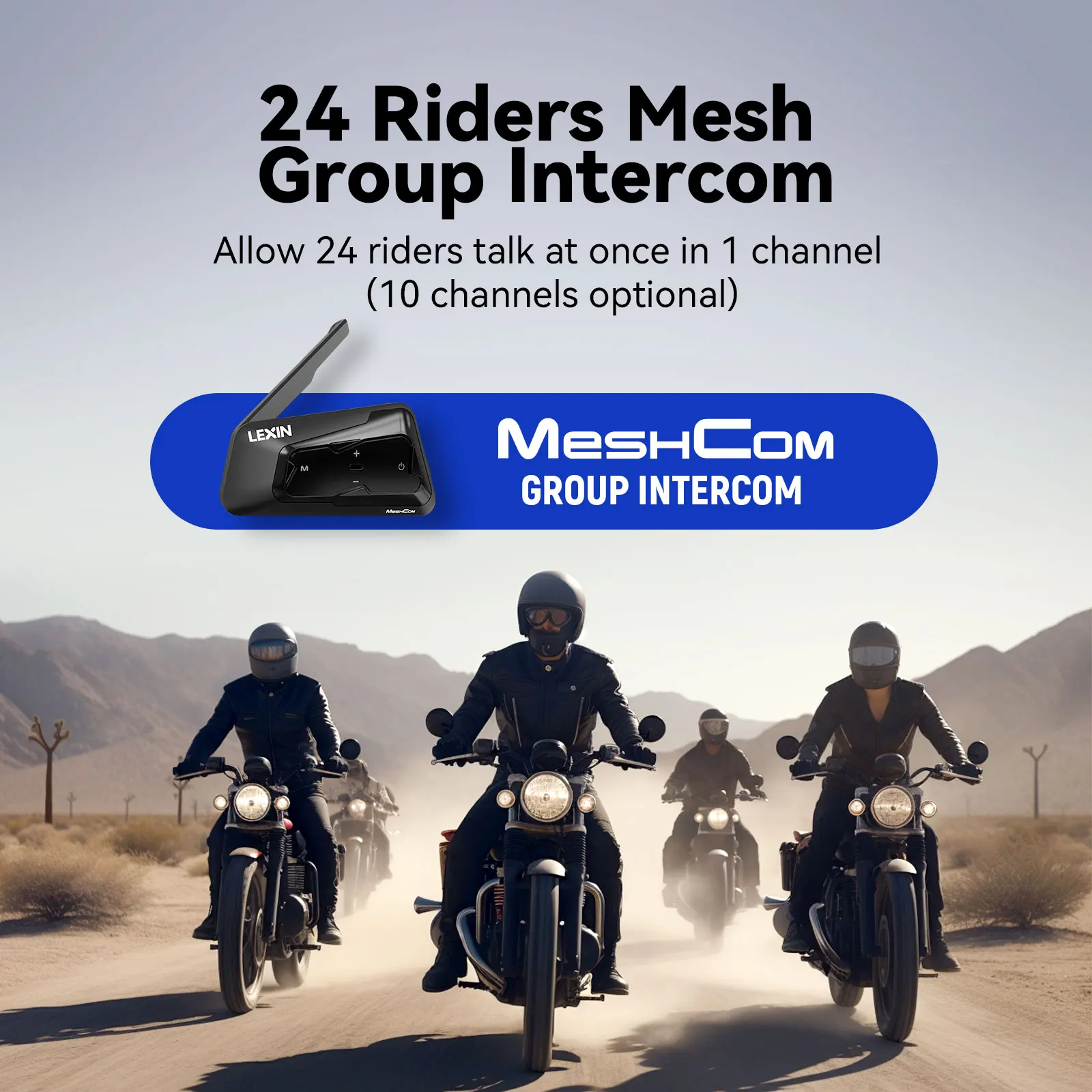 LEXIN-MeshCom Motorcycle MESH&Bluetooth Headset Intercom ,With Mesh Communication System, Parallel Audio- Intercom,24 Riders