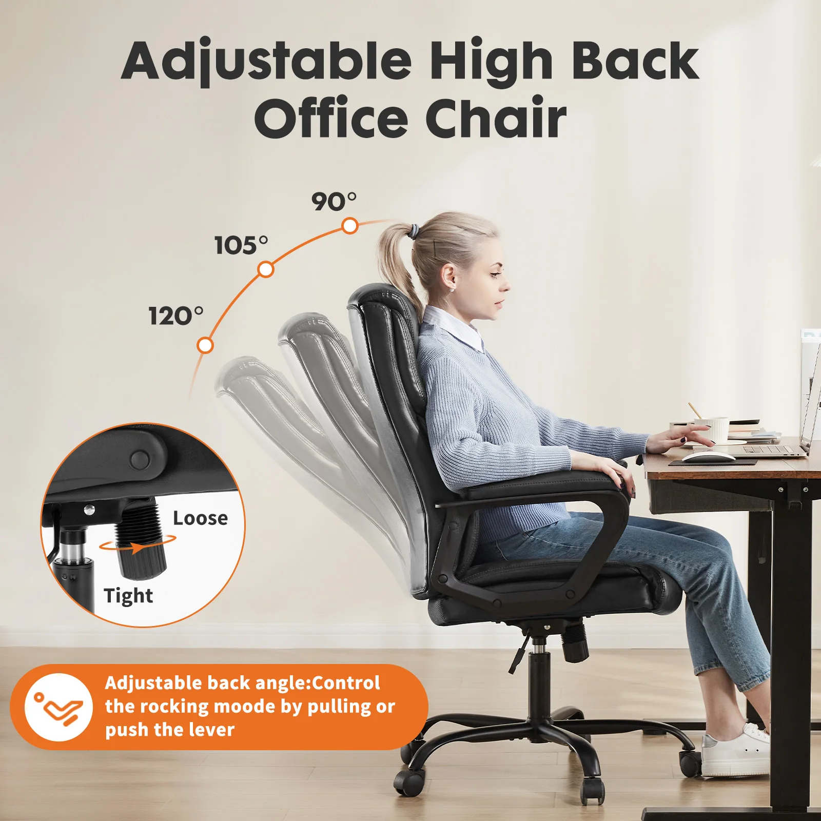 JHK Ergonomic PU Leather Padded Armrest Living Room Rocking Gaming Chair Swivel Wheel With Lumbar Support Gaming Chairs