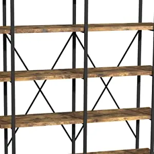 IRONCK Industrial Bookshelf and Bookcase Double Wide 5 Tier, Large Open Shelves, Wood and Metal Bookshelves for Home Office