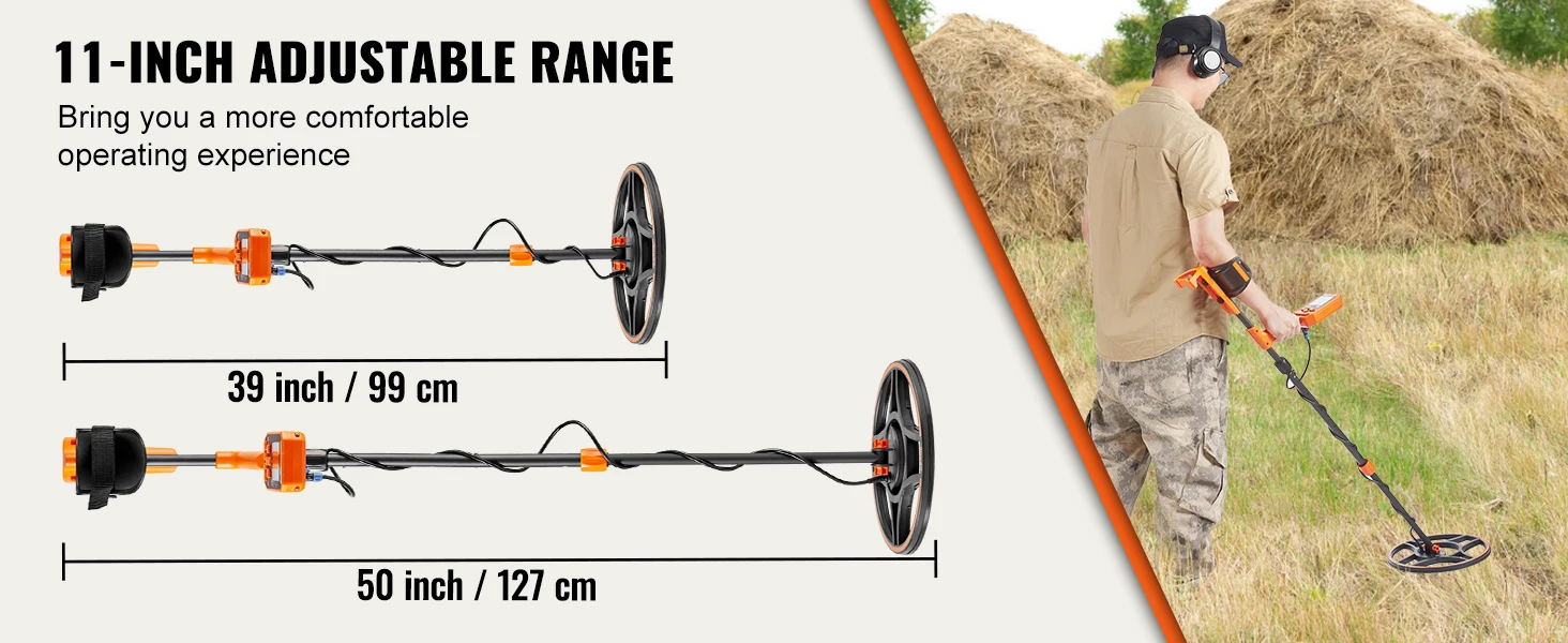 SucceBuy Professional Rechargeable Metal Detector 12" IP68 Waterproof Coil 39-50 in Adjustable + LCD 7Modes for Treasure Hunting