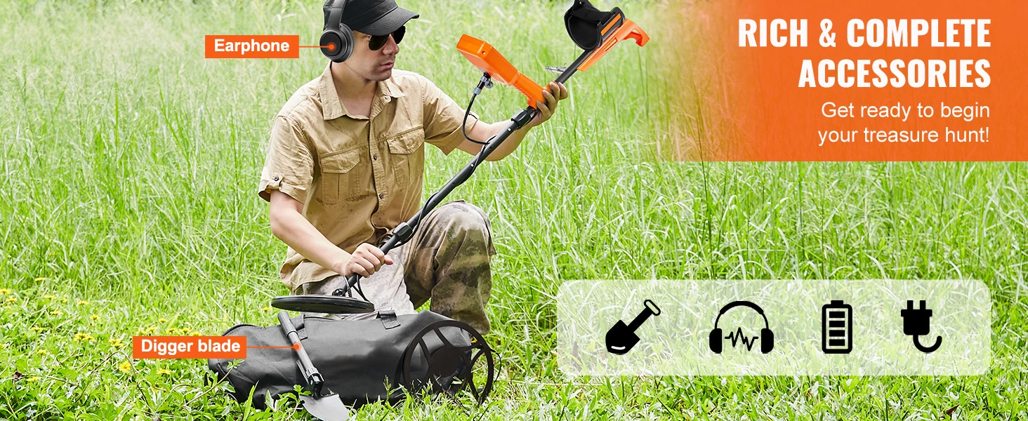 SucceBuy Professional Rechargeable Metal Detector 12" IP68 Waterproof Coil 39-50 in Adjustable + LCD 7Modes for Treasure Hunting