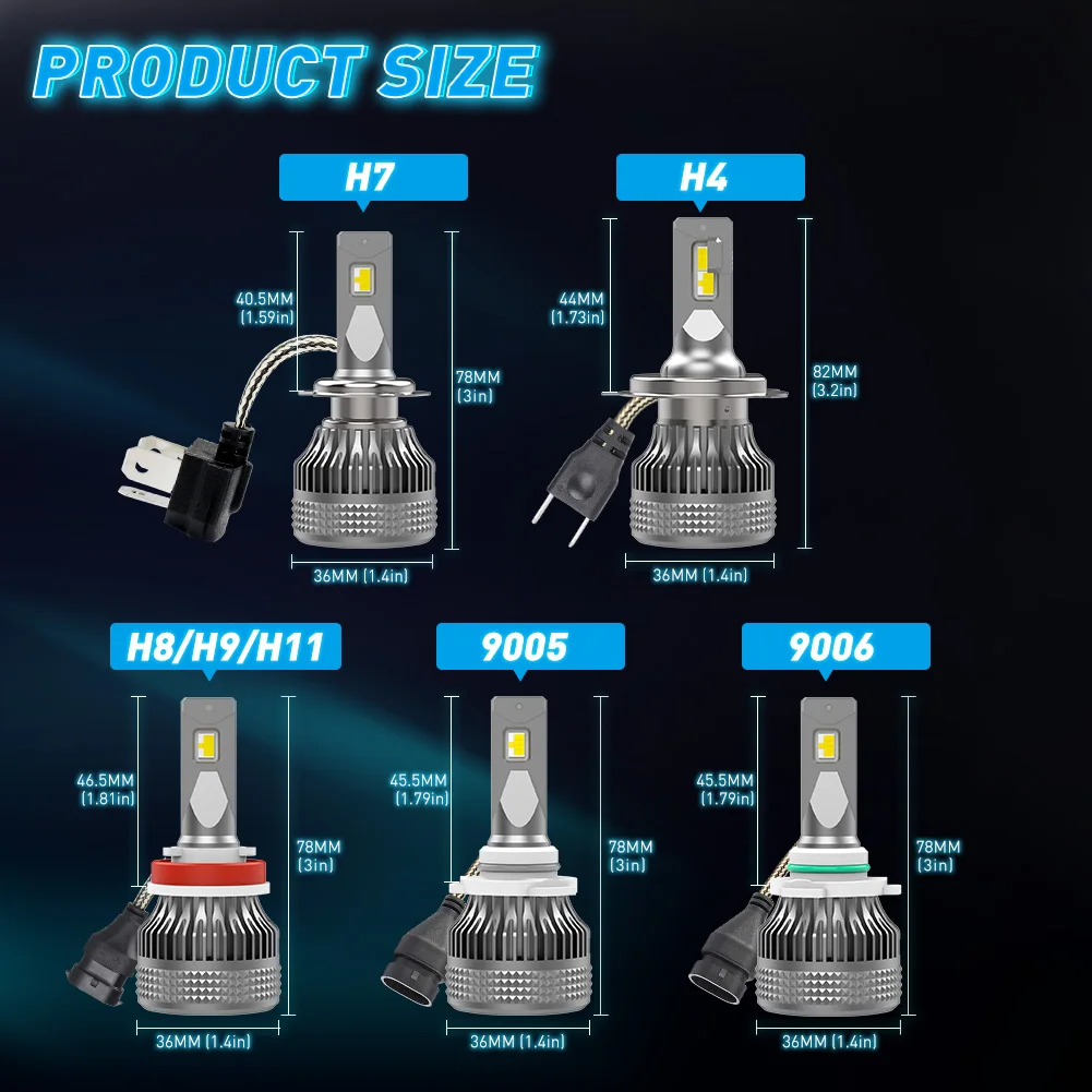 NAOEVO H7 H4 LED 60W 20000LM Car Headlight H1 H8 H9 H11 LED Bulb HB5 9007 H13 9005 HB3 9006 HB4 Auto Fog Lighting Car Accessorie