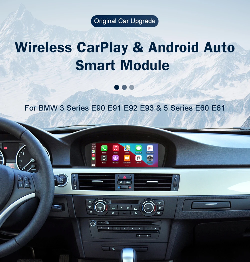 Road Top Wireless CarPlay Android Auto for BMW 3 Series E90 E91 E92 E93 And 5 Series E60 E61 2008-2013 with Mirror Link Function
