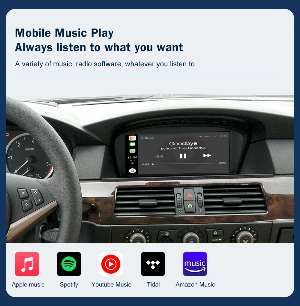 Road Top Wireless CarPlay Android Auto for BMW 3 Series E90 E91 E92 E93 And 5 Series E60 E61 2008-2013 with Mirror Link Function