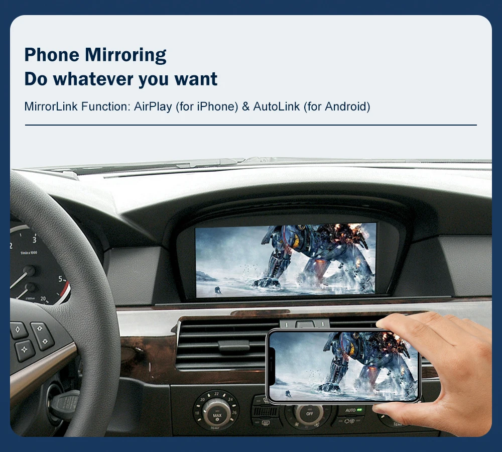Road Top Wireless CarPlay Android Auto for BMW 3 Series E90 E91 E92 E93 And 5 Series E60 E61 2008-2013 with Mirror Link Function