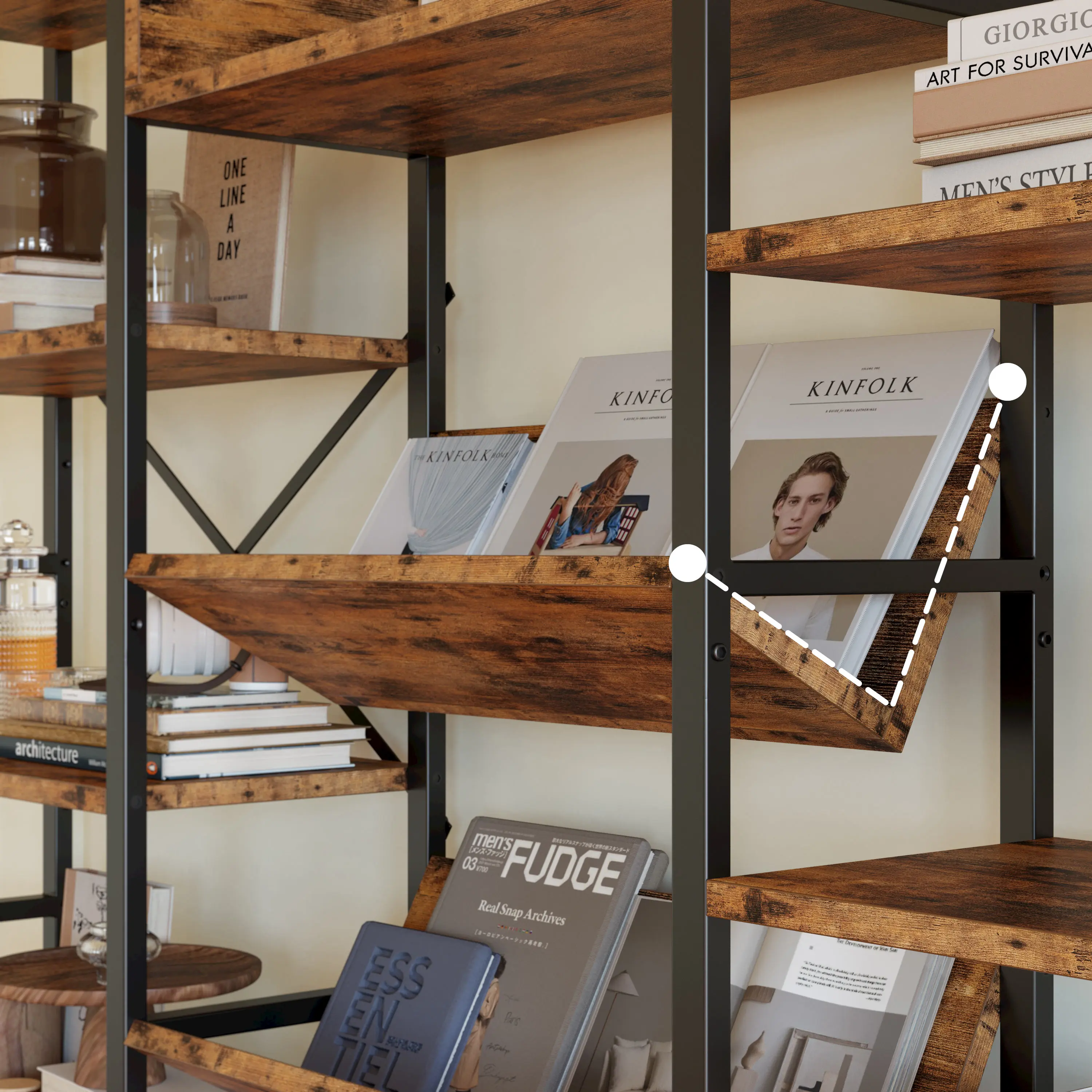 IRONCK Bookcases and Bookshelves Triple Wide 5 Tiers Industrial Bookshelf, Large Etagere Bookshelf Open Record Player Shelves