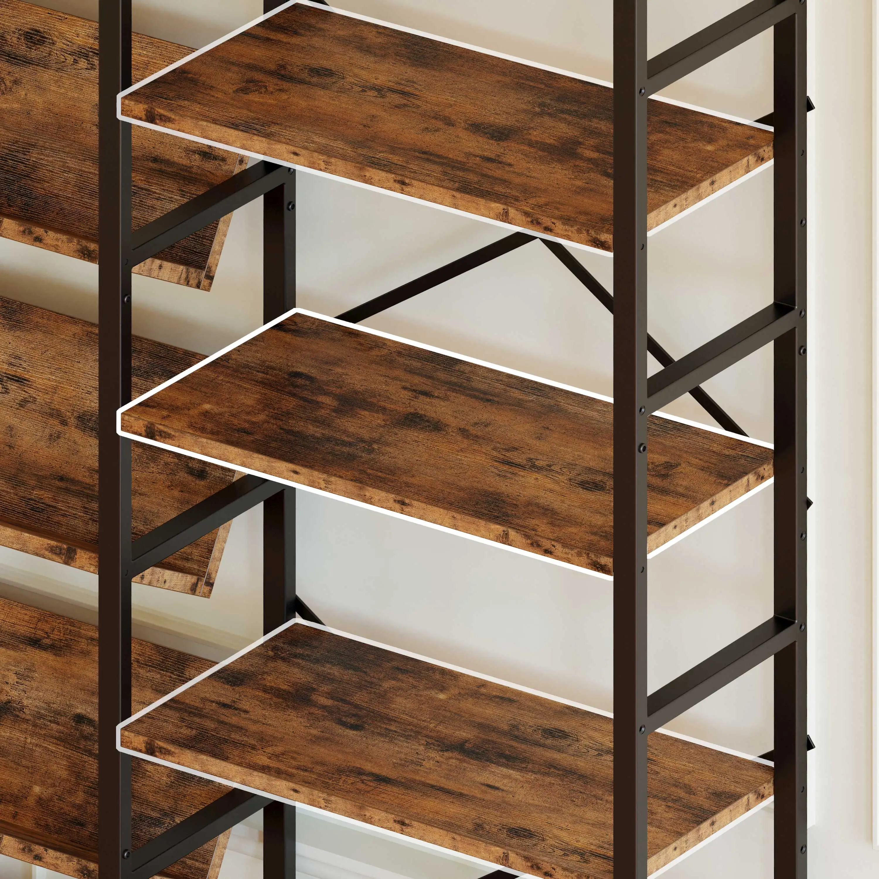 IRONCK Bookcases and Bookshelves Triple Wide 5 Tiers Industrial Bookshelf, Large Etagere Bookshelf Open Record Player Shelves