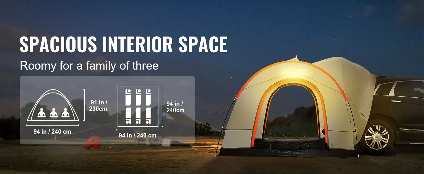 SucceBuy SUV Camping Tent, 8'-8' SUV Tent Attachment for Camping with Rain Layer and Carry Bag, PU2000mm Double Layer Truck Tent