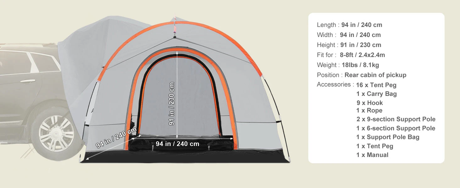 SucceBuy SUV Camping Tent, 8'-8' SUV Tent Attachment for Camping with Rain Layer and Carry Bag, PU2000mm Double Layer Truck Tent