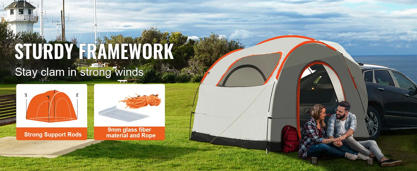 SucceBuy SUV Camping Tent, 8'-8' SUV Tent Attachment for Camping with Rain Layer and Carry Bag, PU2000mm Double Layer Truck Tent
