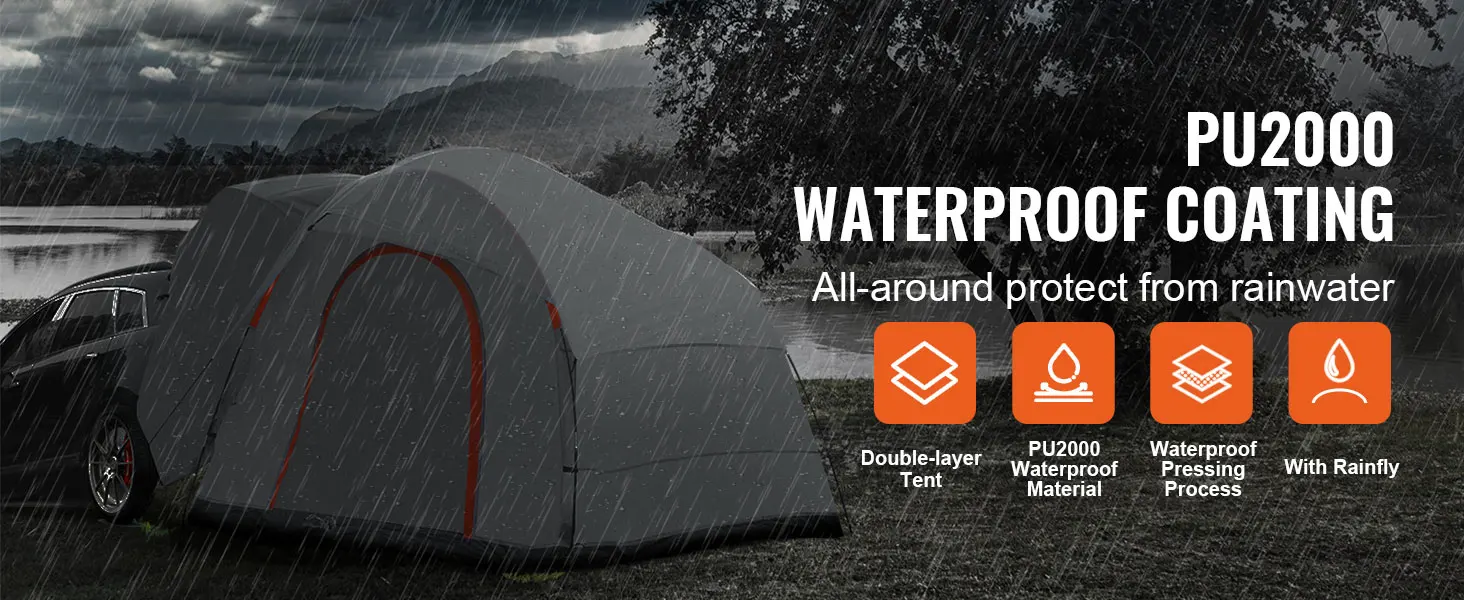 SucceBuy SUV Camping Tent, 8'-8' SUV Tent Attachment for Camping with Rain Layer and Carry Bag, PU2000mm Double Layer Truck Tent
