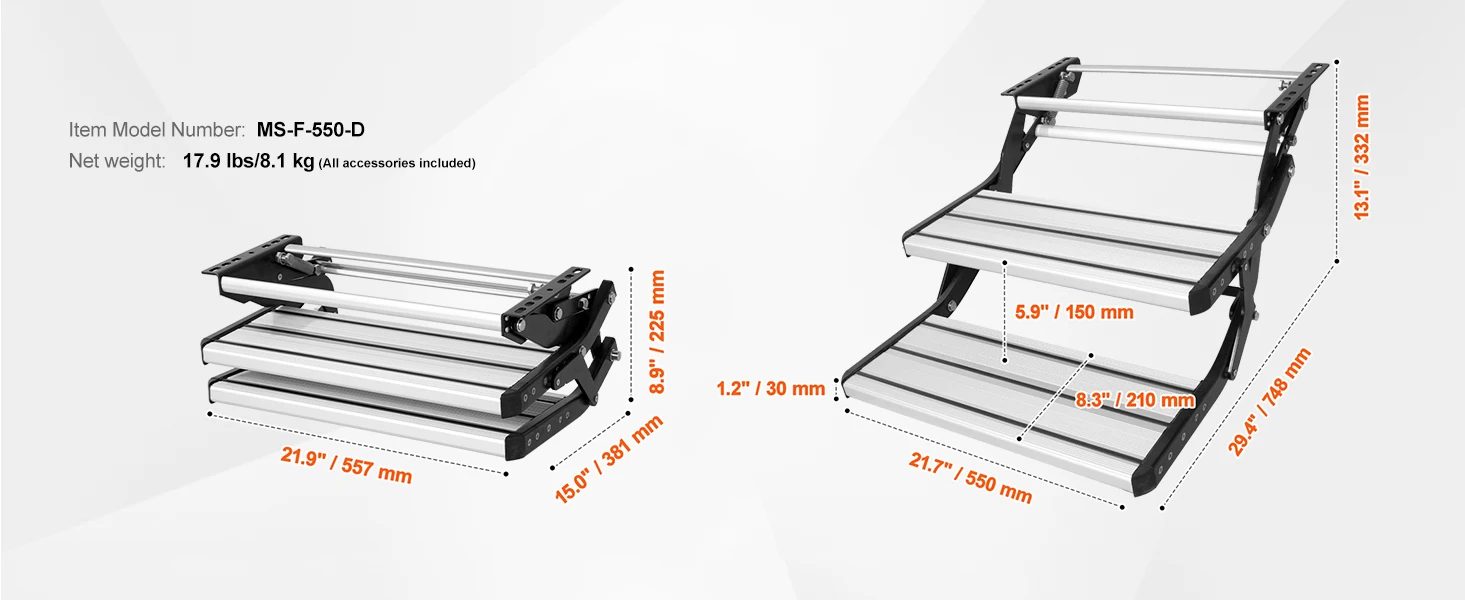 SucceBuy RV Steps 2-Step Manual Retractable RV Stairs Foldable 440 LBS Load Capacity Aluminum Alloy Steps Thickened Steel Plate
