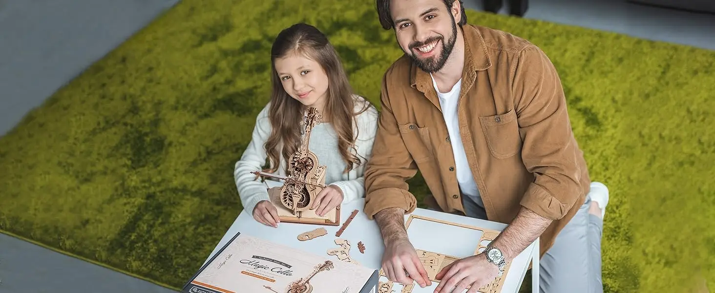 Robotime 3D Wooden Puzzle ROKR Funny Magic Cello Mechanical Music Instrument Creative Toys for Child AMK63