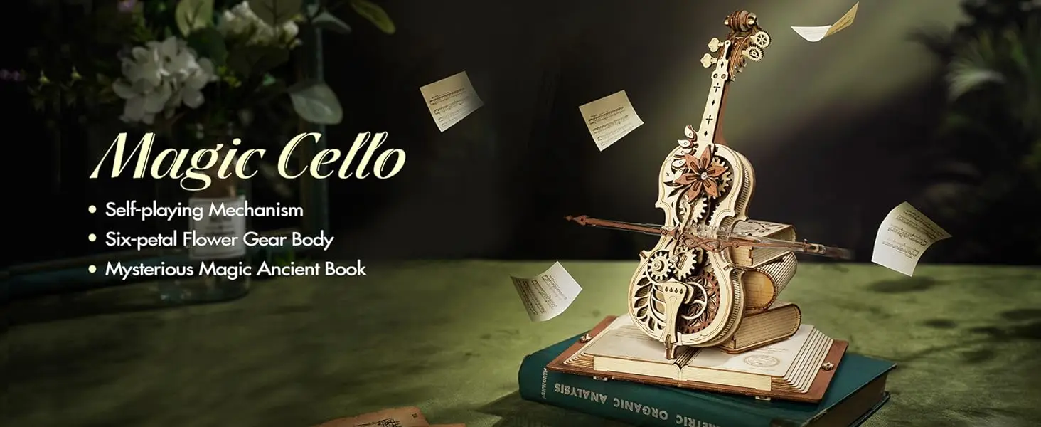 Robotime 3D Wooden Puzzle ROKR Funny Magic Cello Mechanical Music Instrument Creative Toys for Child AMK63