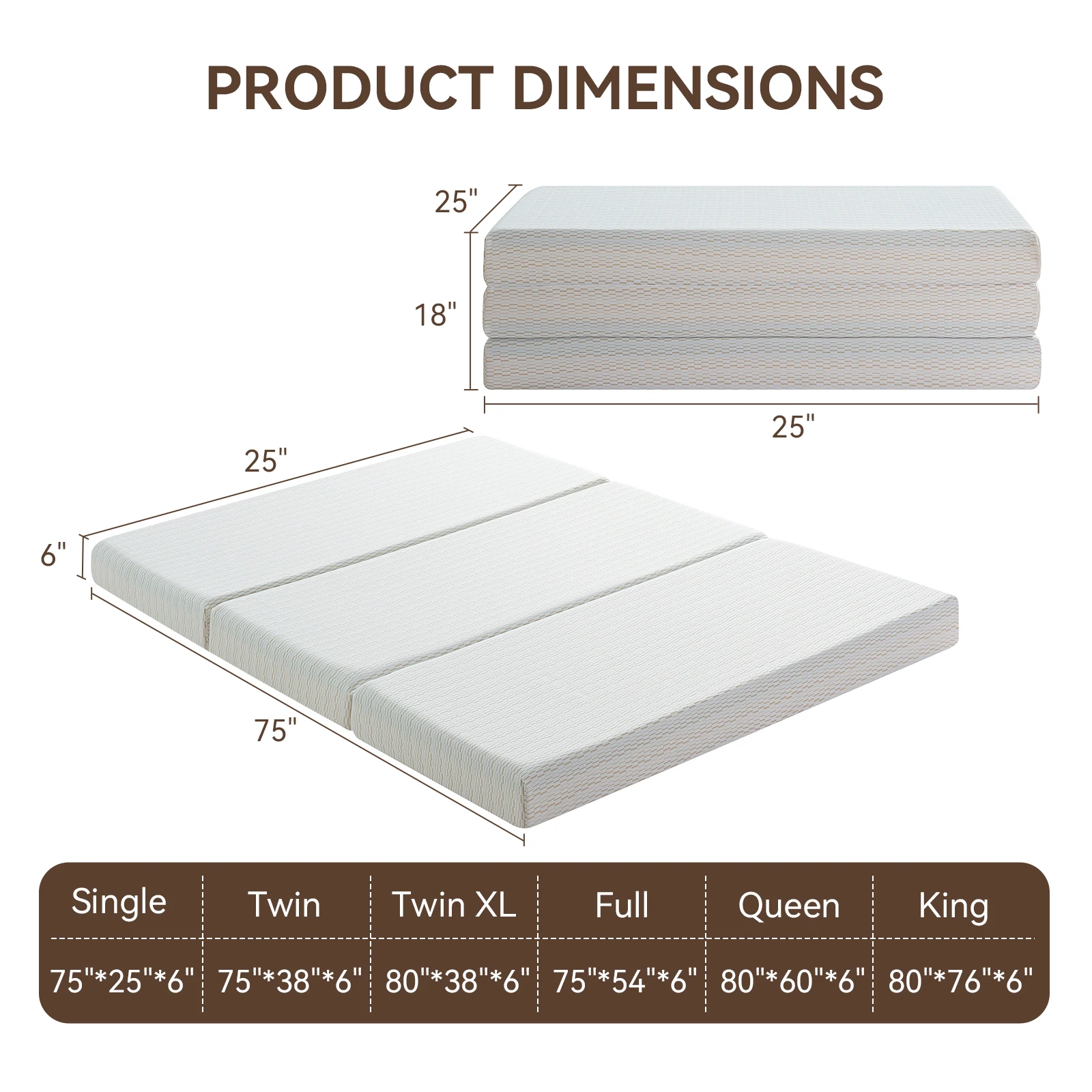 Hcore 1 PC Tri fold Memory Foam Mattress, 6 Inch Fold Up Mattress with Storage Bag, Full Folding Mattress for Floor, Guest Beds