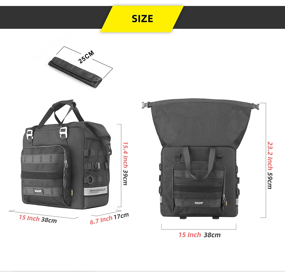 Rhinowalk Motorcycle Saddle Bag Waterproof 25L-32L Expandable Side Pannier Bag Quick Release 3D Cube Motorbike Storage Bag 1PC