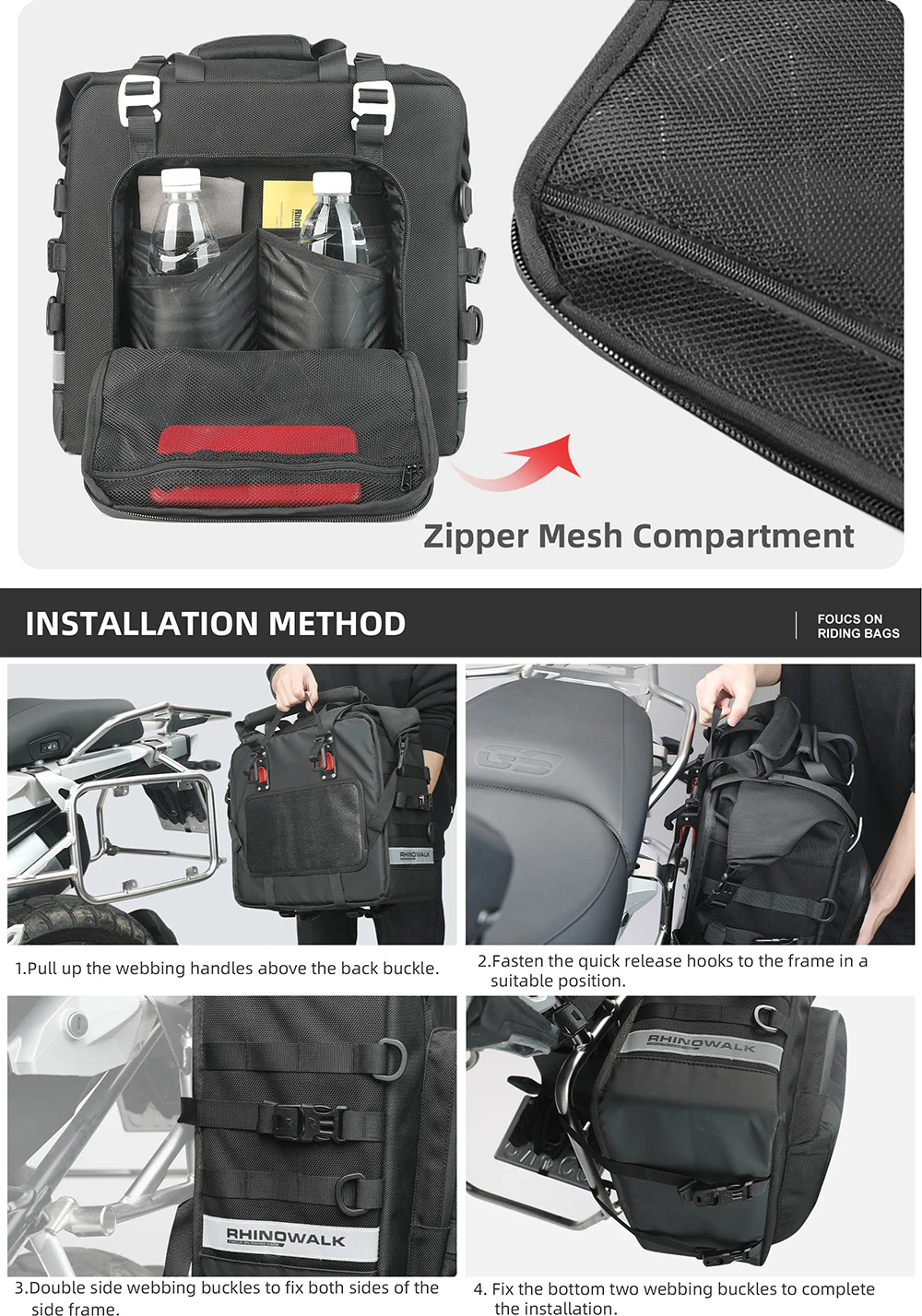 Rhinowalk Motorcycle Saddle Bag Waterproof 25L-32L Expandable Side Pannier Bag Quick Release 3D Cube Motorbike Storage Bag 1PC