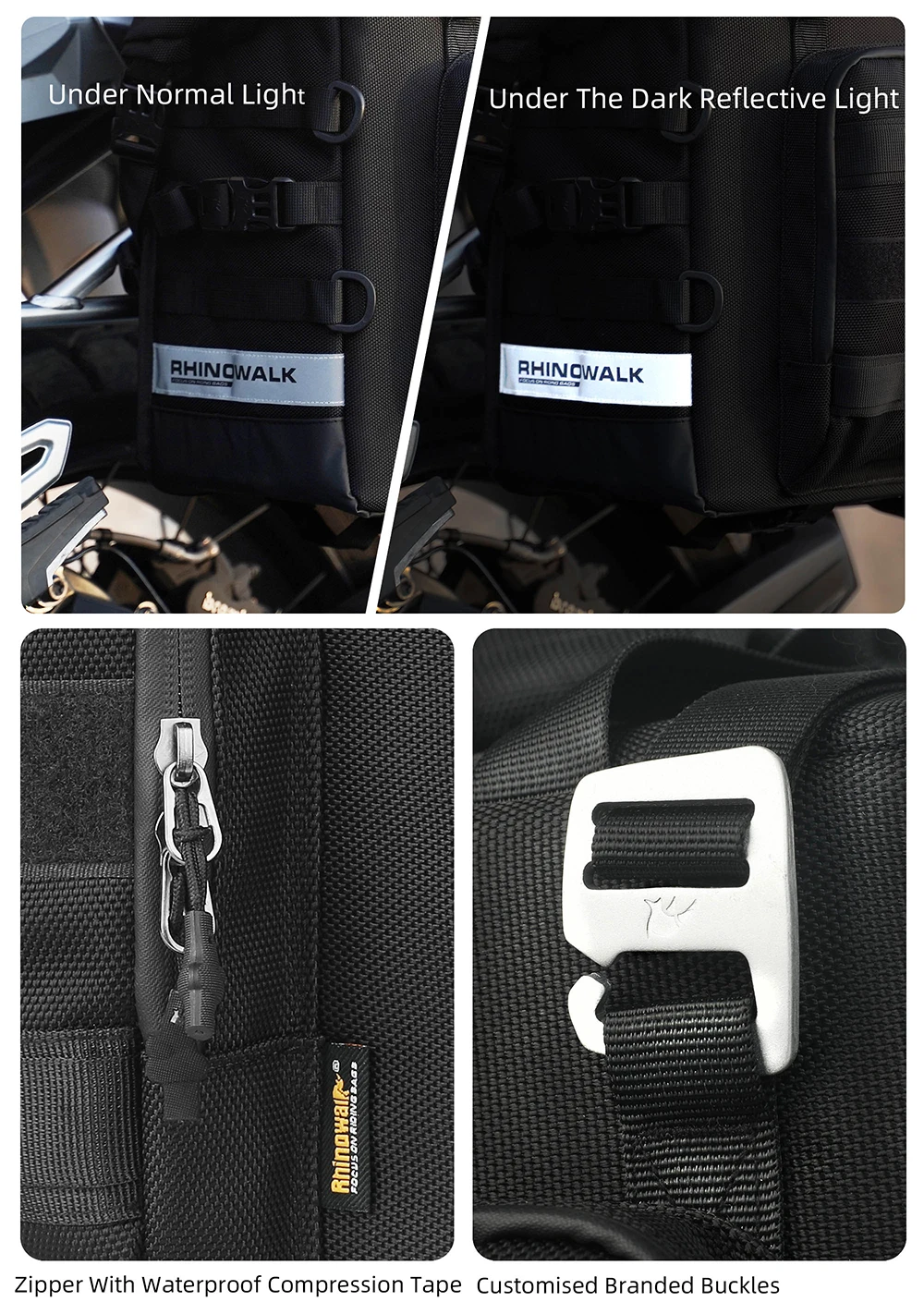 Rhinowalk Motorcycle Saddle Bag Waterproof 25L-32L Expandable Side Pannier Bag Quick Release 3D Cube Motorbike Storage Bag 1PC