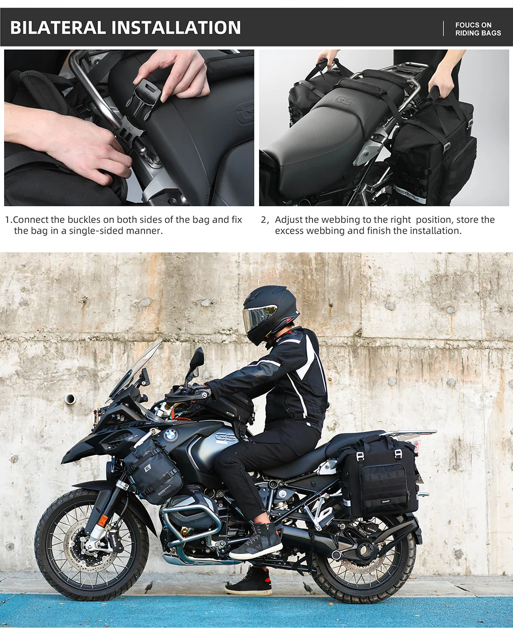 Rhinowalk Motorcycle Saddle Bag Waterproof 25L-32L Expandable Side Pannier Bag Quick Release 3D Cube Motorbike Storage Bag 1PC