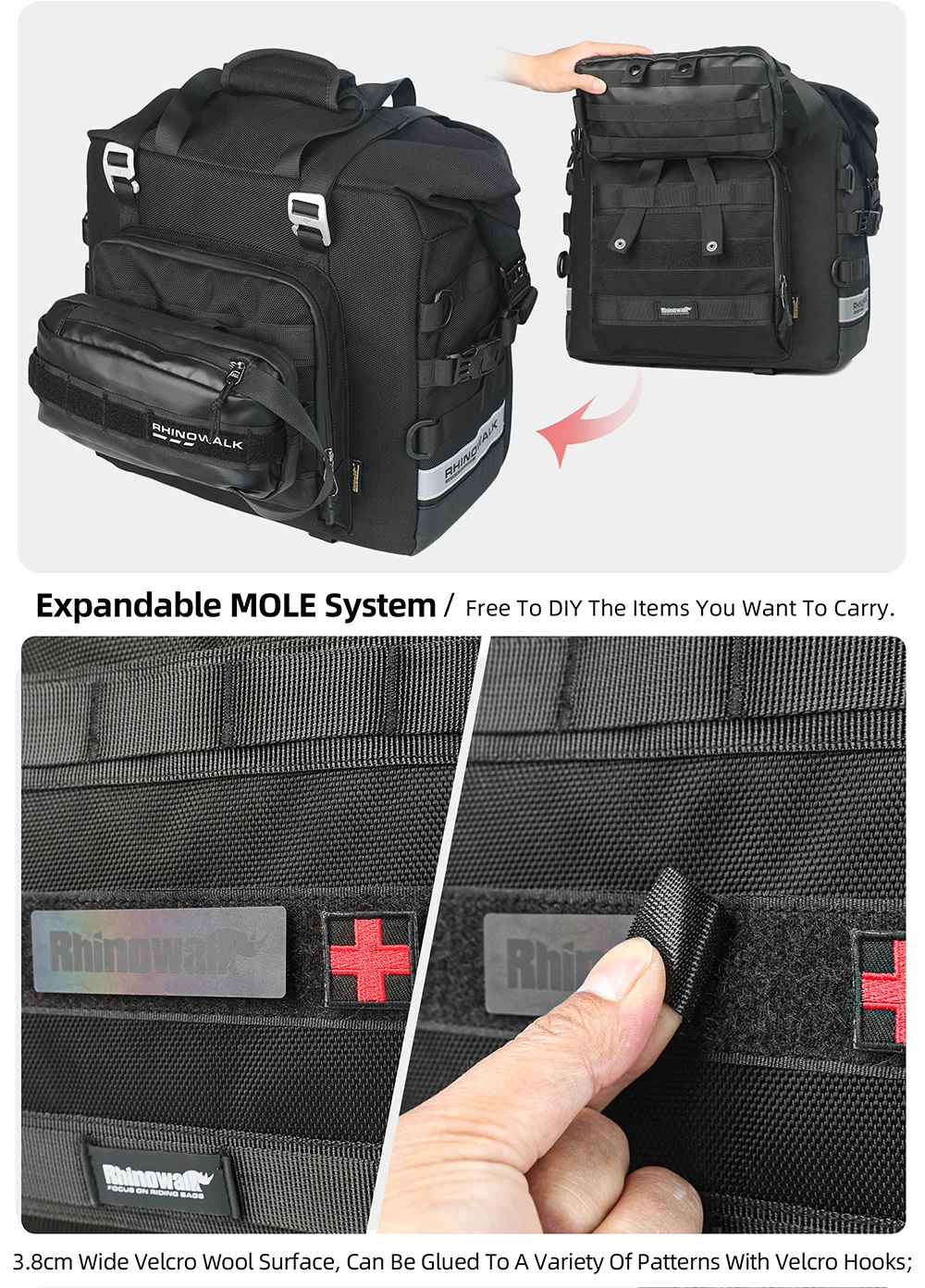 Rhinowalk Motorcycle Saddle Bag Waterproof 25L-32L Expandable Side Pannier Bag Quick Release 3D Cube Motorbike Storage Bag 1PC
