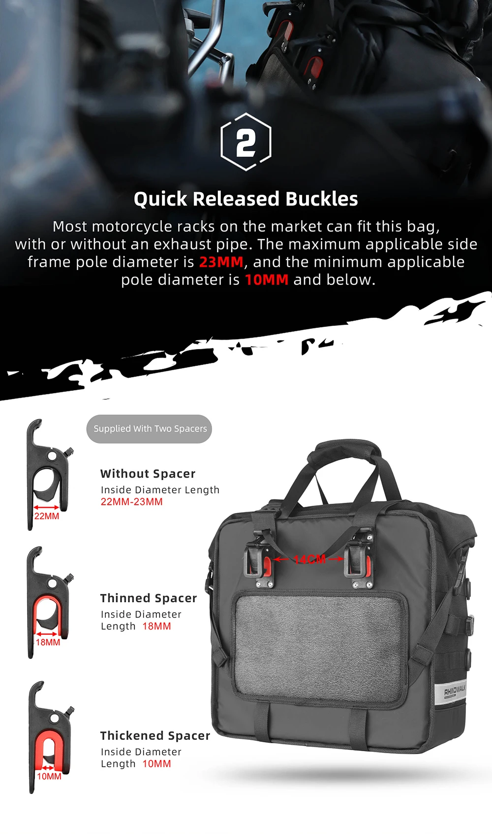 Rhinowalk Motorcycle Saddle Bag Waterproof 25L-32L Expandable Side Pannier Bag Quick Release 3D Cube Motorbike Storage Bag 1PC