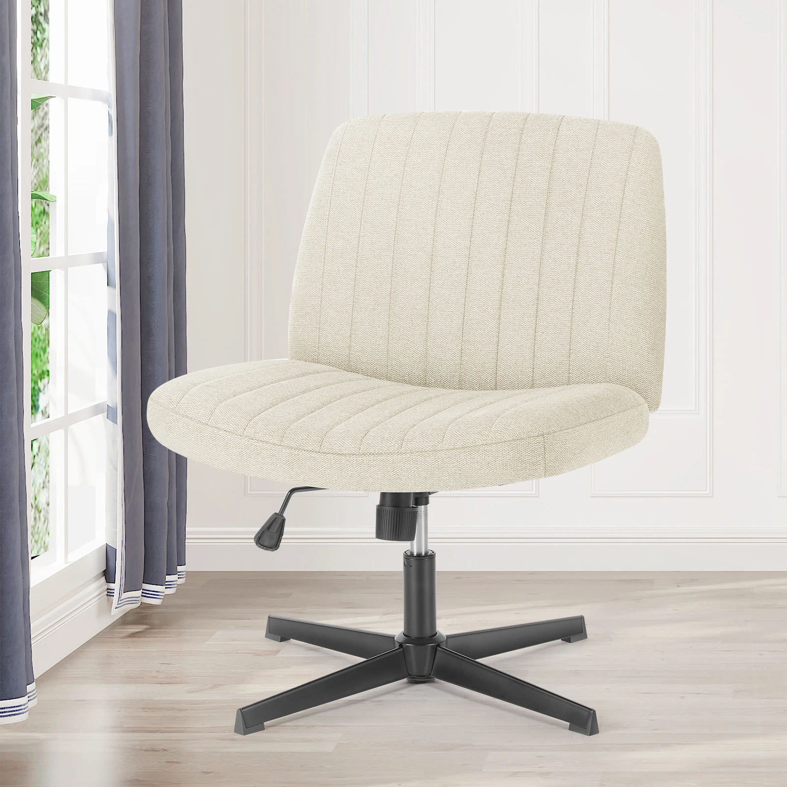 JHK Cross Legged Office Living Room Rocking Gaming Chair Armless Wide Desk Adjustable Swivel Fabric Task Vanity Home Office