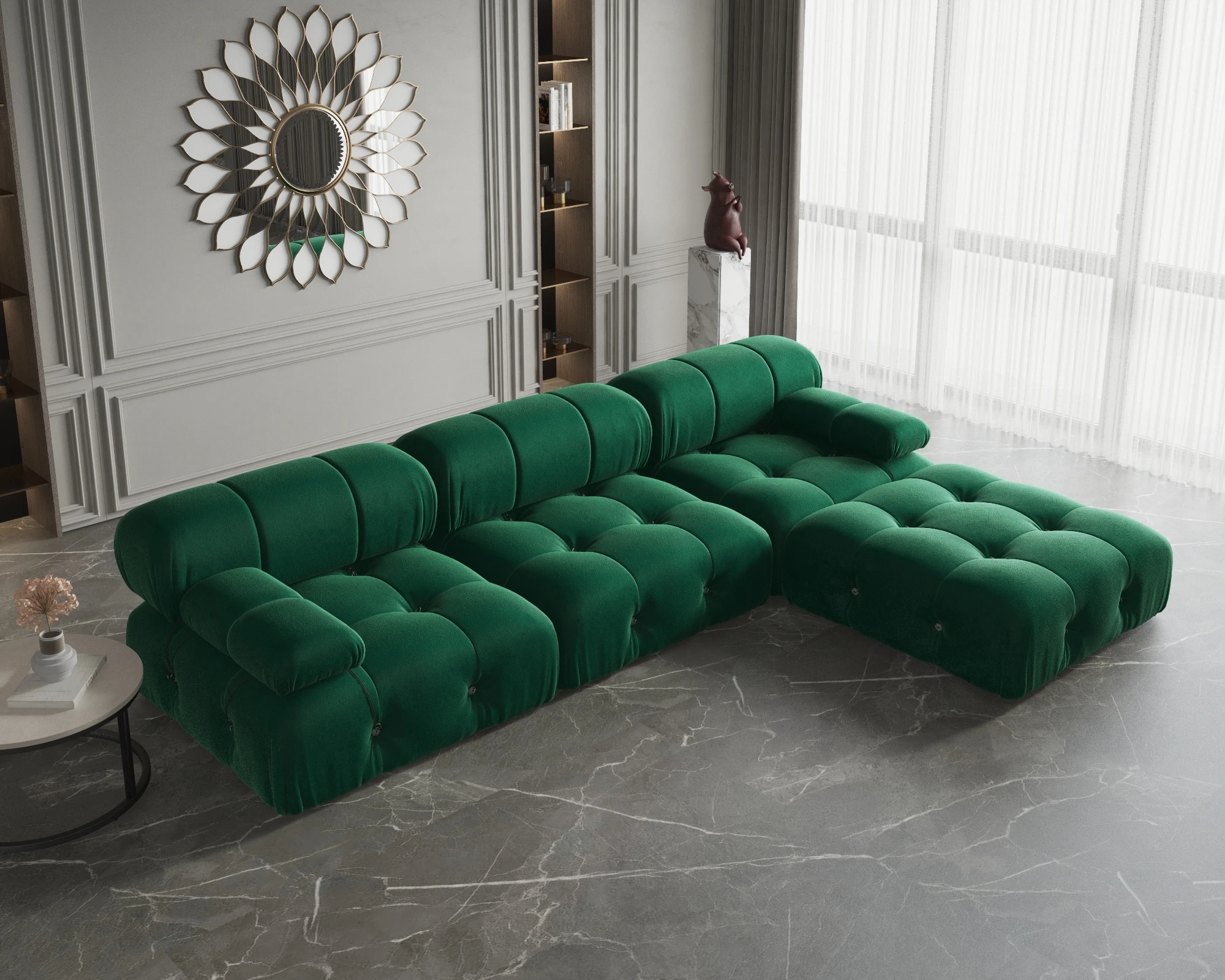 Sdorens Sectional Sofa Living Room Sofas L-Shaped Velvet Couch with Reversible Ottoman Convertible Modern Design Couch Sofa