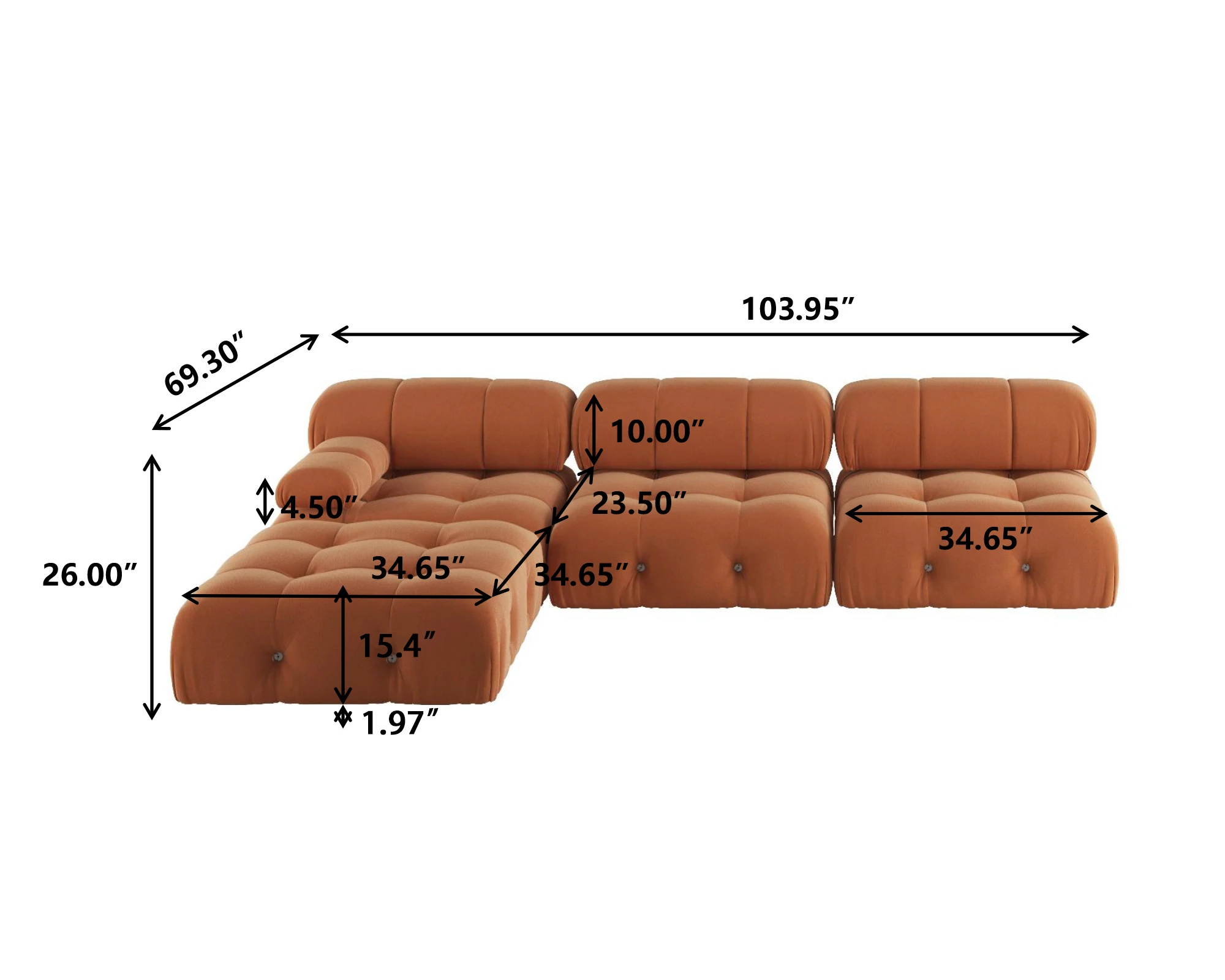 Sdorens Sectional Sofa Living Room Sofas L-Shaped Velvet Couch with Reversible Ottoman Convertible Modern Design Couch Sofa