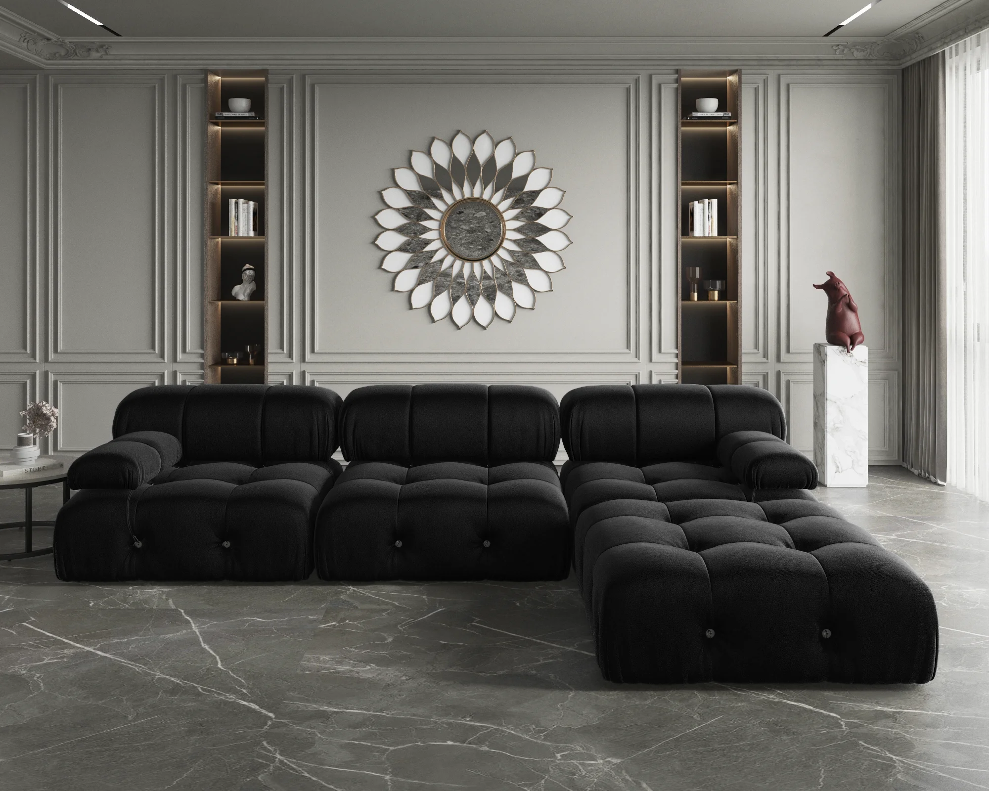Sdorens Sectional Sofa Living Room Sofas L-Shaped Velvet Couch with Reversible Ottoman Convertible Modern Design Couch Sofa
