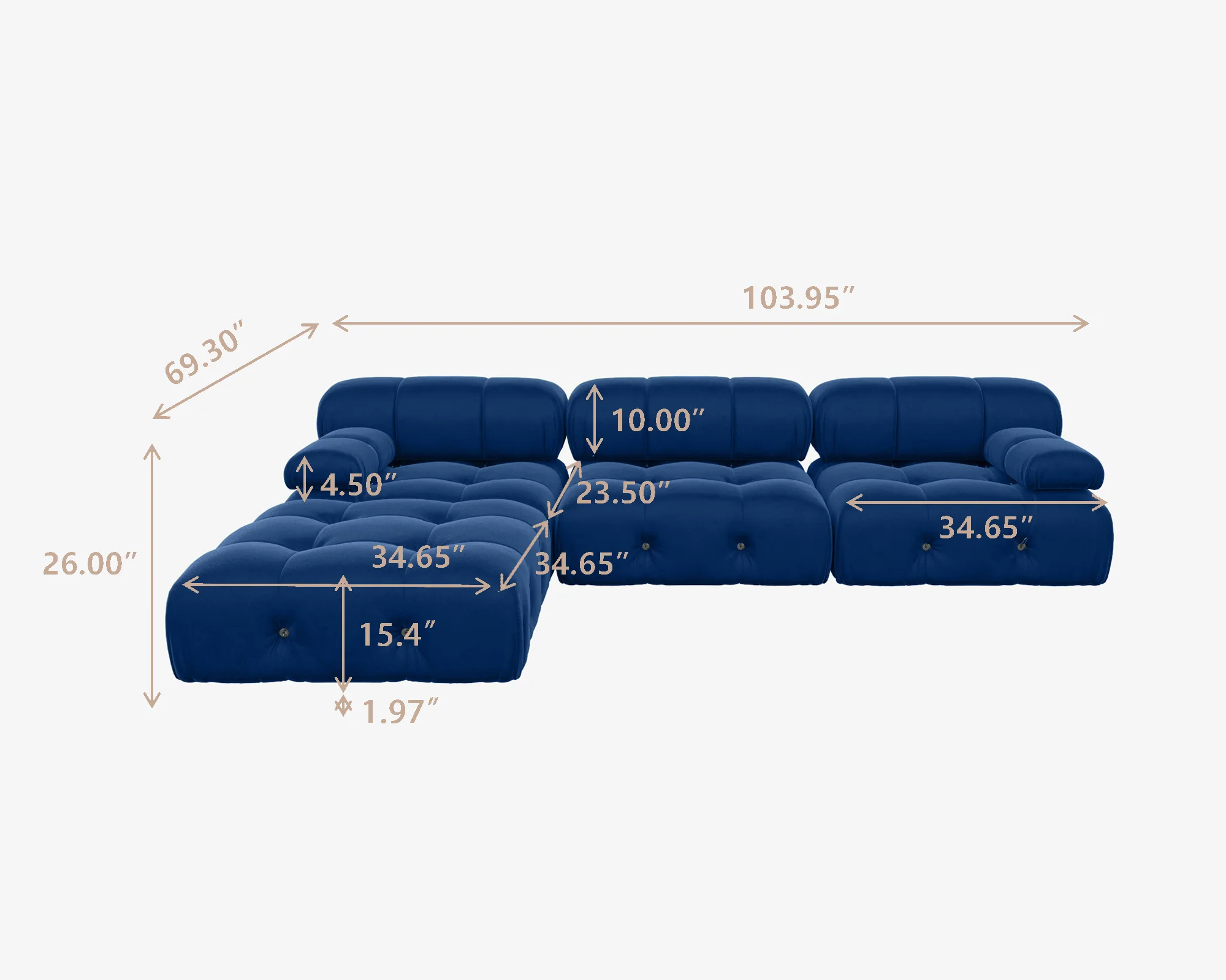 Sdorens Sectional Sofa Living Room Sofas L-Shaped Velvet Couch with Reversible Ottoman Convertible Modern Design Couch Sofa