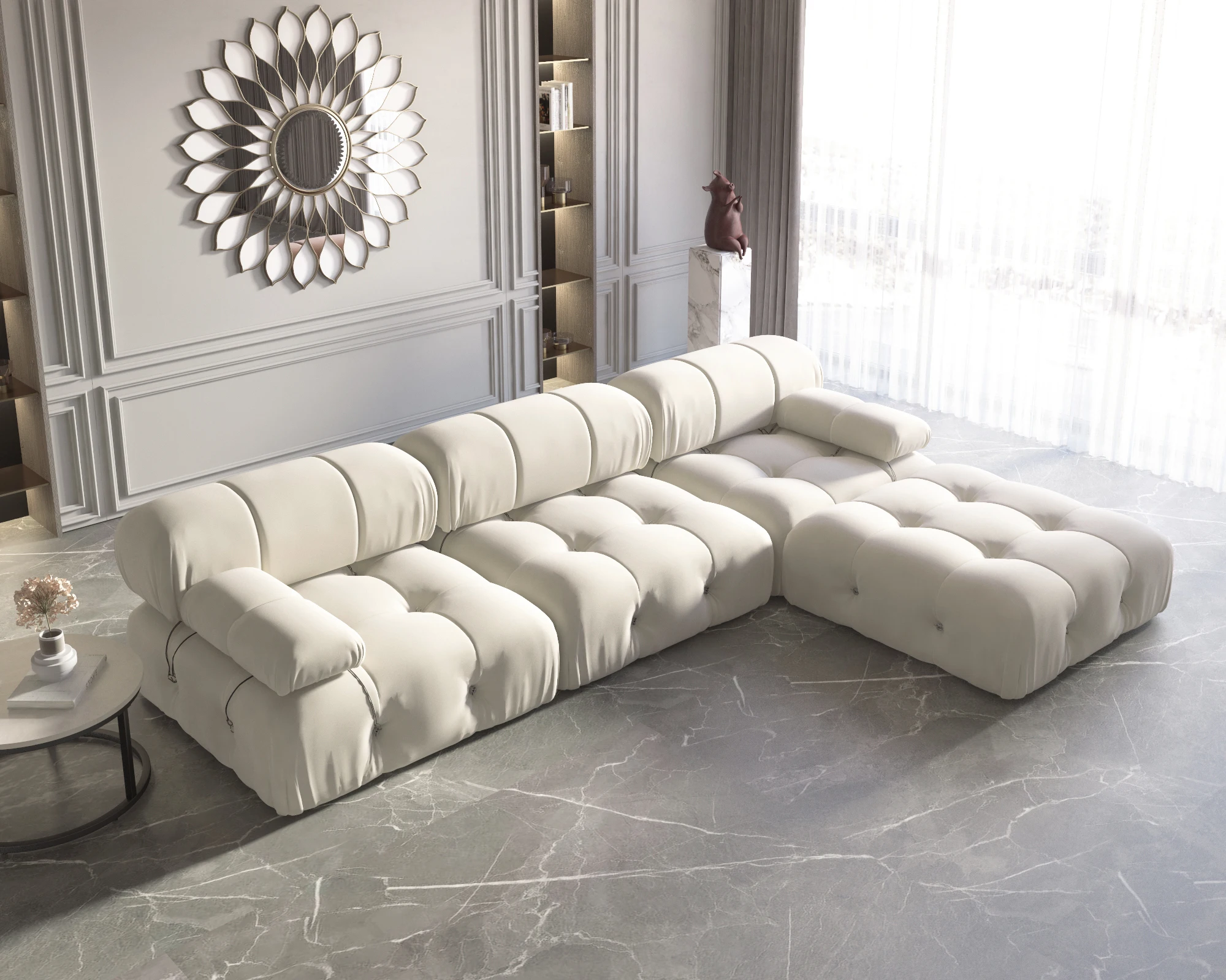 Sdorens Sectional Sofa Living Room Sofas L-Shaped Velvet Couch with Reversible Ottoman Convertible Modern Design Couch Sofa