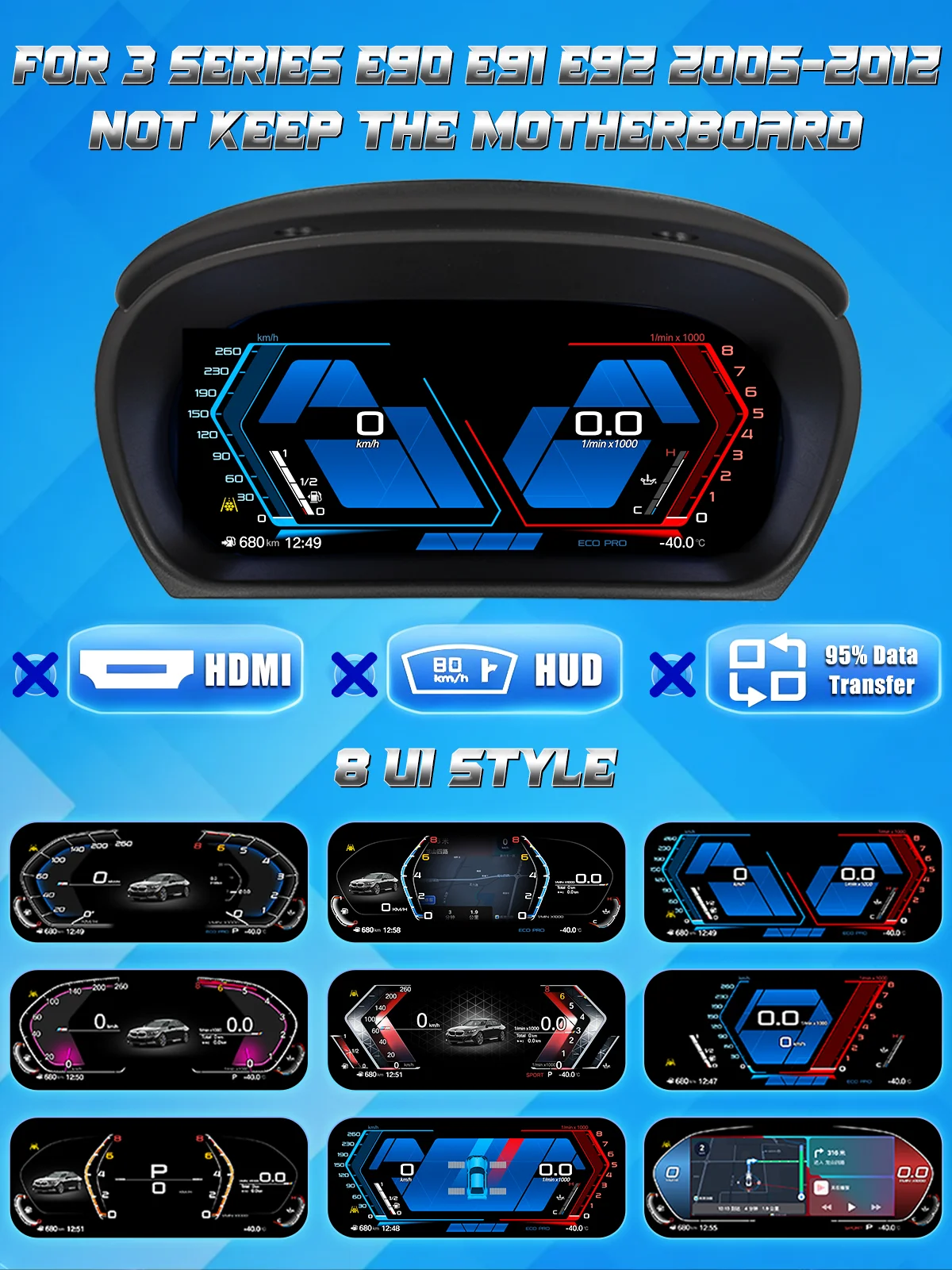 Navigital 11''inch Lcd Dashboard For BMW 3 Series E90 E91 E92 2005-2012 Years Support Carplay Panel Virtuele Cockpit Speedometer