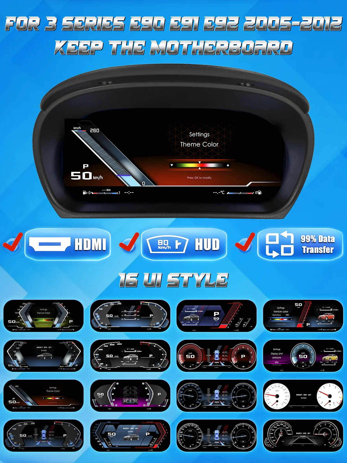 Navigital 11''inch Lcd Dashboard For BMW 3 Series E90 E91 E92 2005-2012 Years Support Carplay Panel Virtuele Cockpit Speedometer