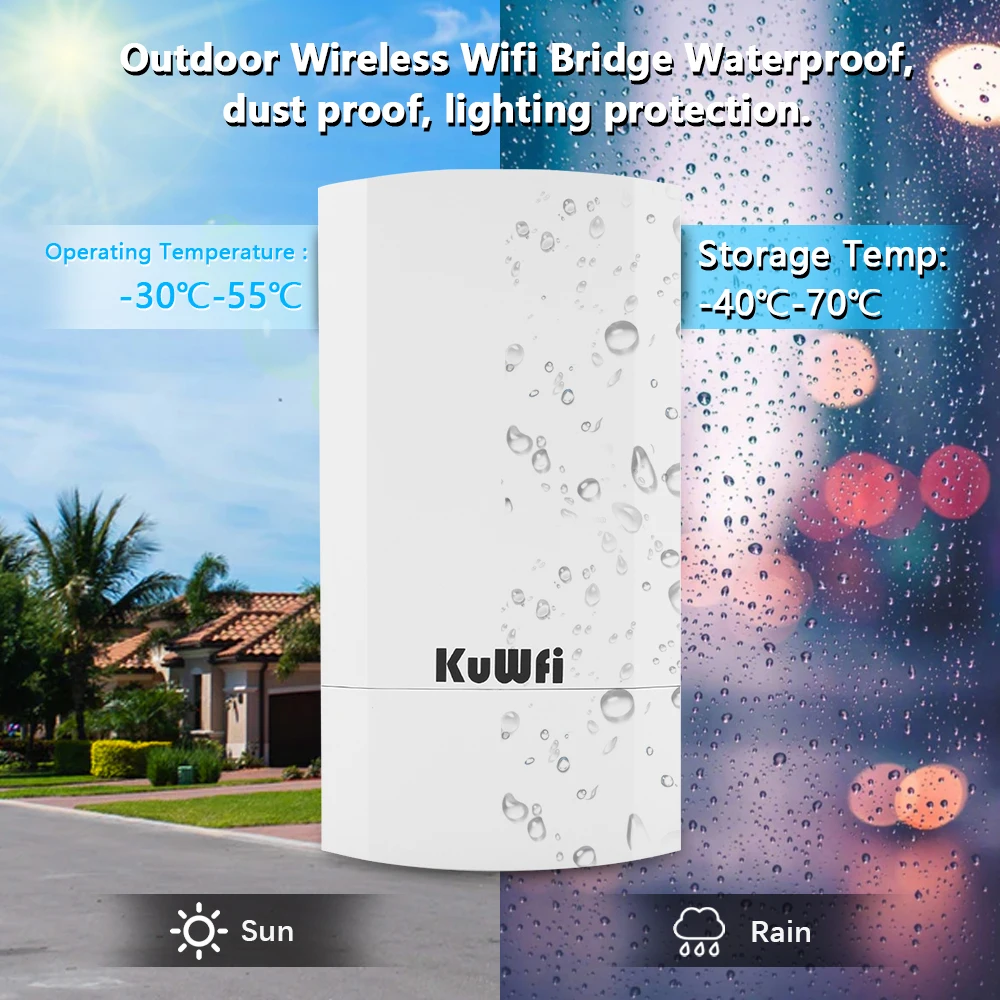 KuWfi 300Mbps Outdoor CPE Bridge 2.4Ghz Wireless WiFi Router AP Repeater Bridge Wi-fi Signal Extender PTP Up to 1KM with 24V POE