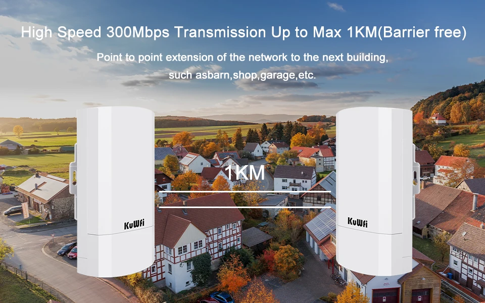KuWfi 300Mbps Outdoor CPE Bridge 2.4Ghz Wireless WiFi Router AP Repeater Bridge Wi-fi Signal Extender PTP Up to 1KM with 24V POE