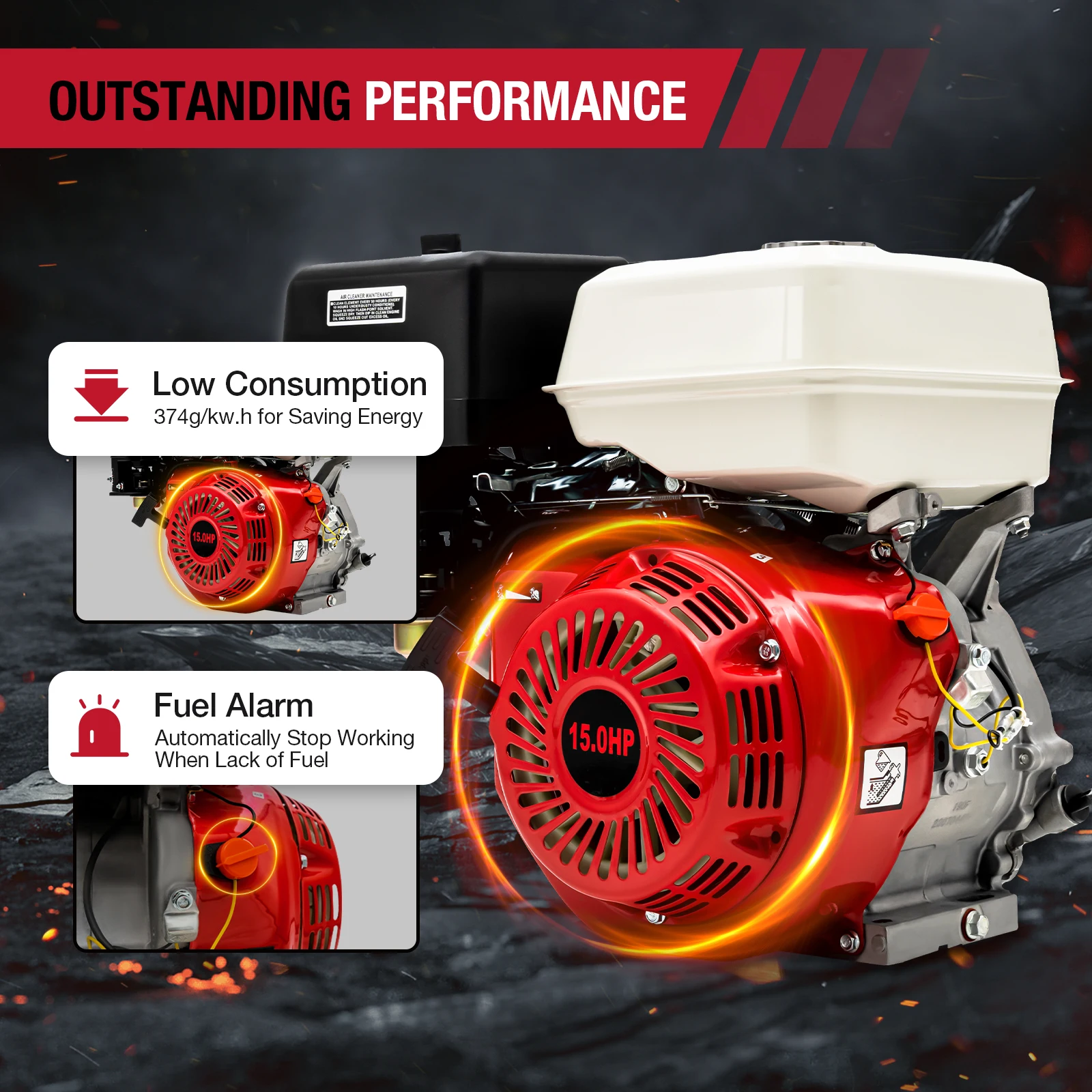 4 Stroke Gasoline Engine 15HP Low Noise Gas Powered Portable Generator 9.7KW for water Pumps and Vibrators