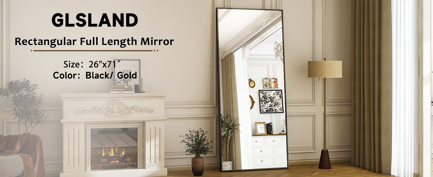 26" x 71" Full Length Mirror - Black Floor Mirror - Rectangular Wall Mounted Mirrors for Bedroom, Living Room, Bathroom,