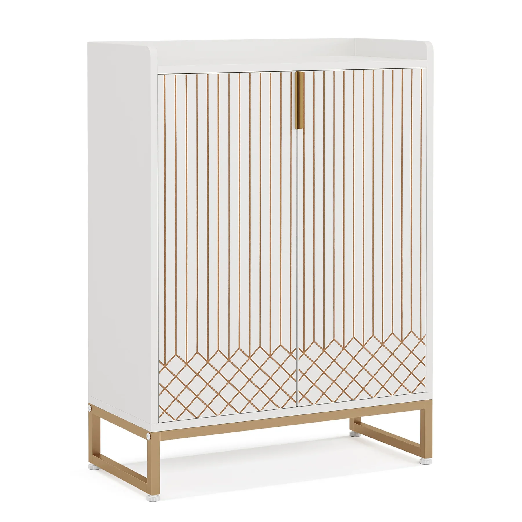 Tribesigns White Shoe Cabinets with Doors, 5-Tier Shoe Rack, Wood Storage Cabinet for Bedroom Hallway Living Room