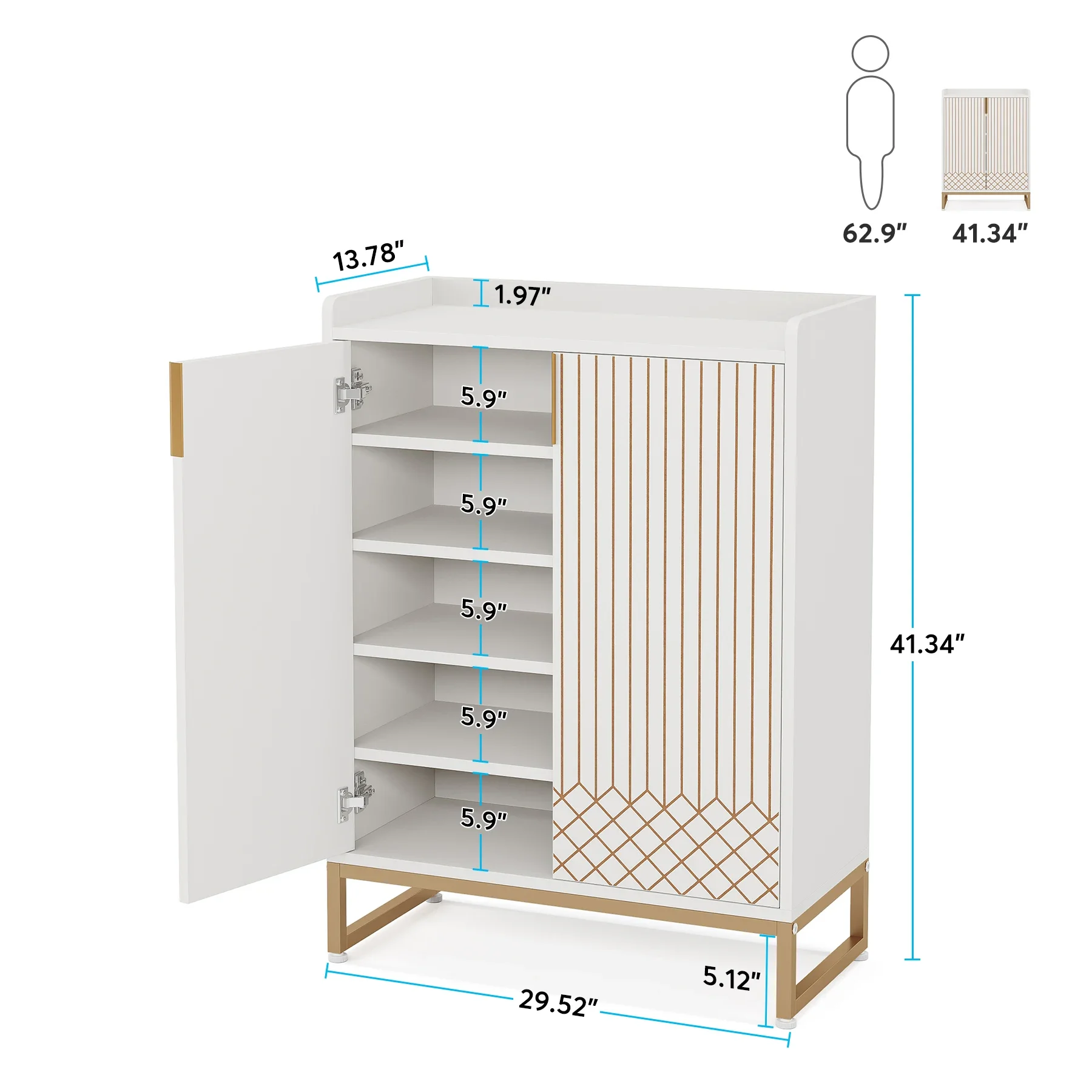 Tribesigns White Shoe Cabinets with Doors, 5-Tier Shoe Rack, Wood Storage Cabinet for Bedroom Hallway Living Room