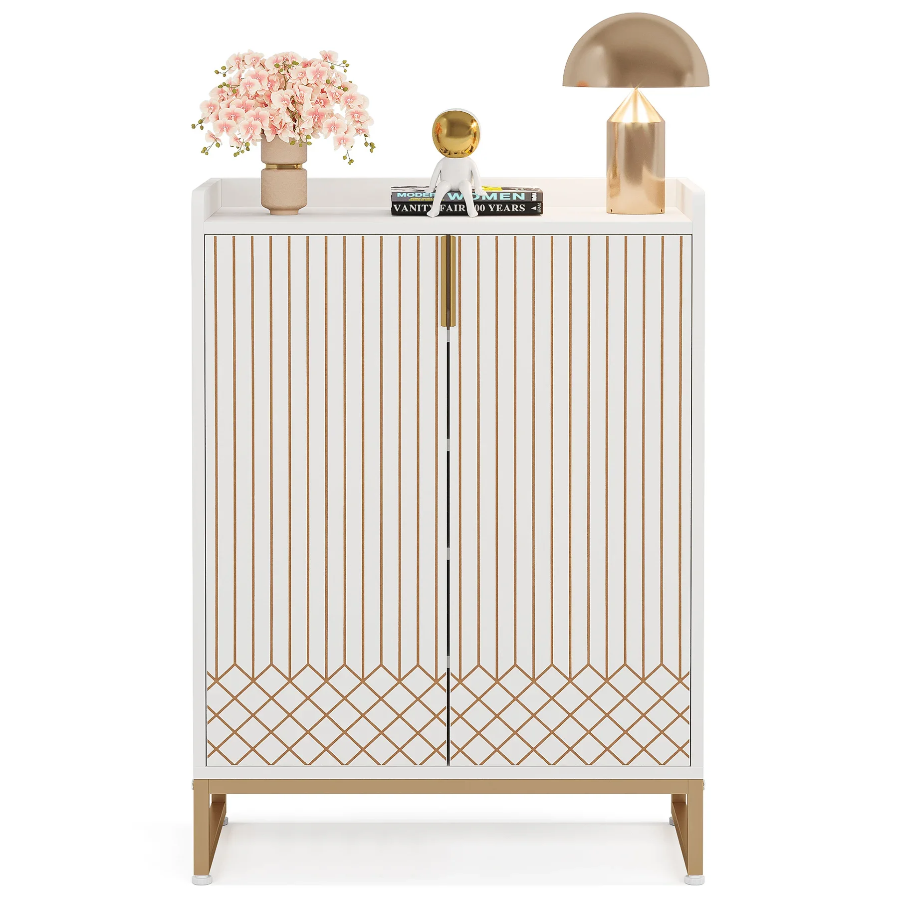 Tribesigns White Shoe Cabinets with Doors, 5-Tier Shoe Rack, Wood Storage Cabinet for Bedroom Hallway Living Room