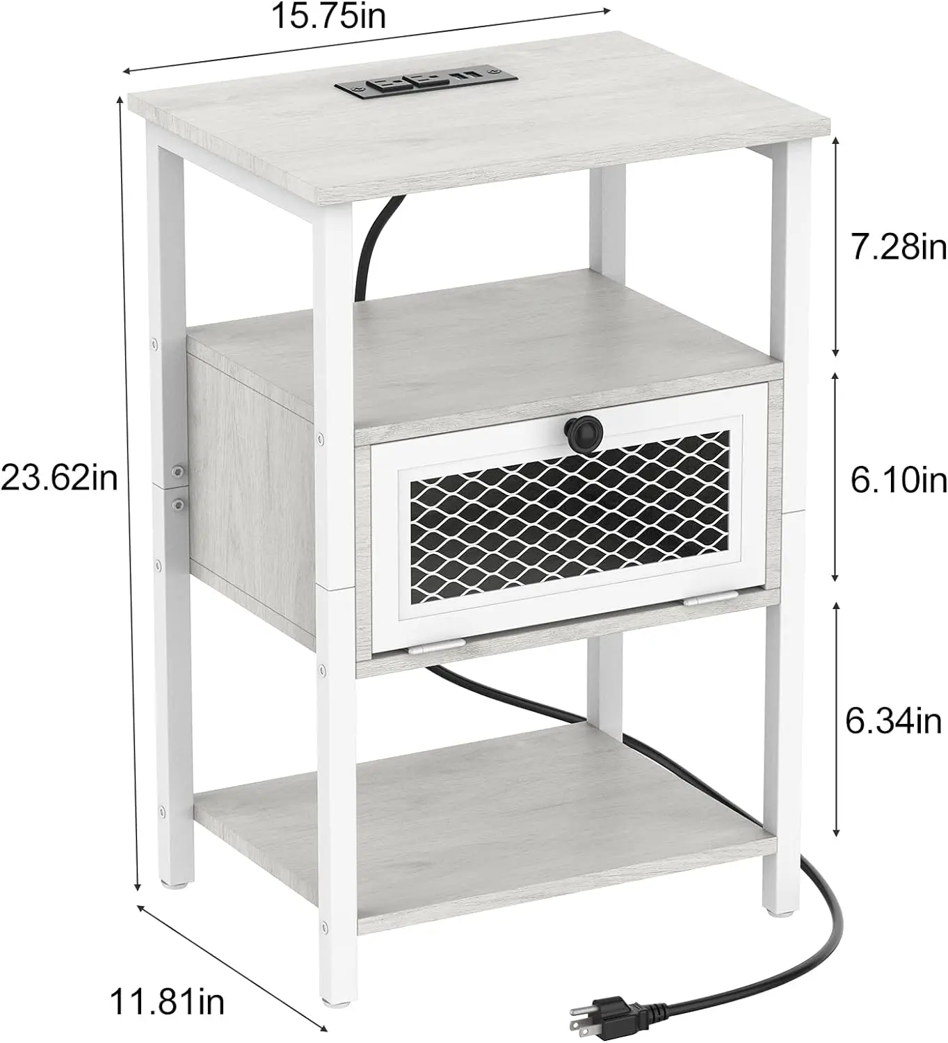 Set of 2 Nightstand Charging Station End Side Table Flip Storage Drawer Bedroom Bedside Table