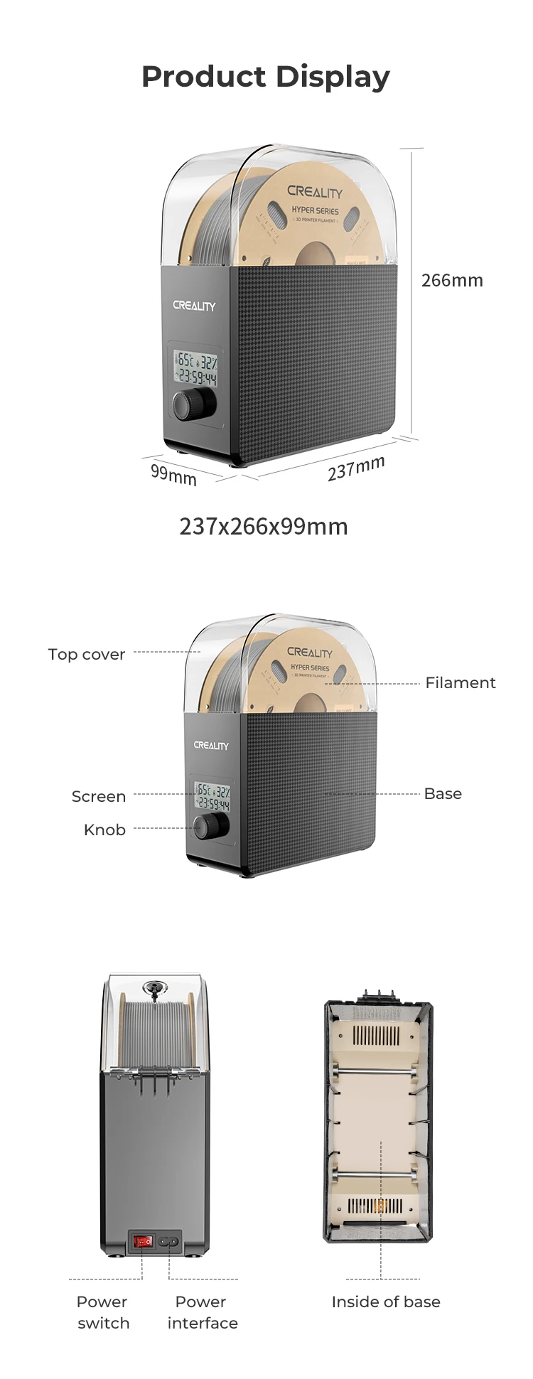CREALITY 3D Filament Dryer Box 2.0 Upgrade Keeping Filament Dry Real-time Humidity Monitoring FDM 3D Printer Accessories