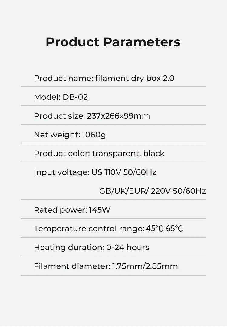 CREALITY 3D Filament Dryer Box 2.0 Upgrade Keeping Filament Dry Real-time Humidity Monitoring FDM 3D Printer Accessories