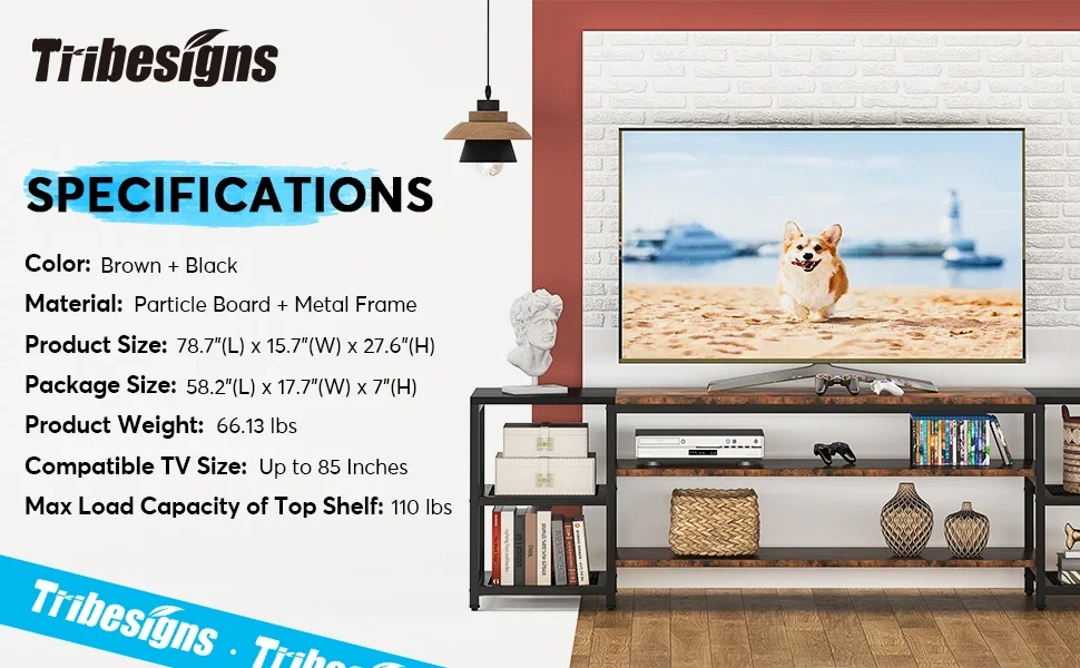 Tribesigns 78 Inch TV Stand for TVs up to 85 Inch, Media Entertainment Center Console Table, 3-Tier TV Console Table