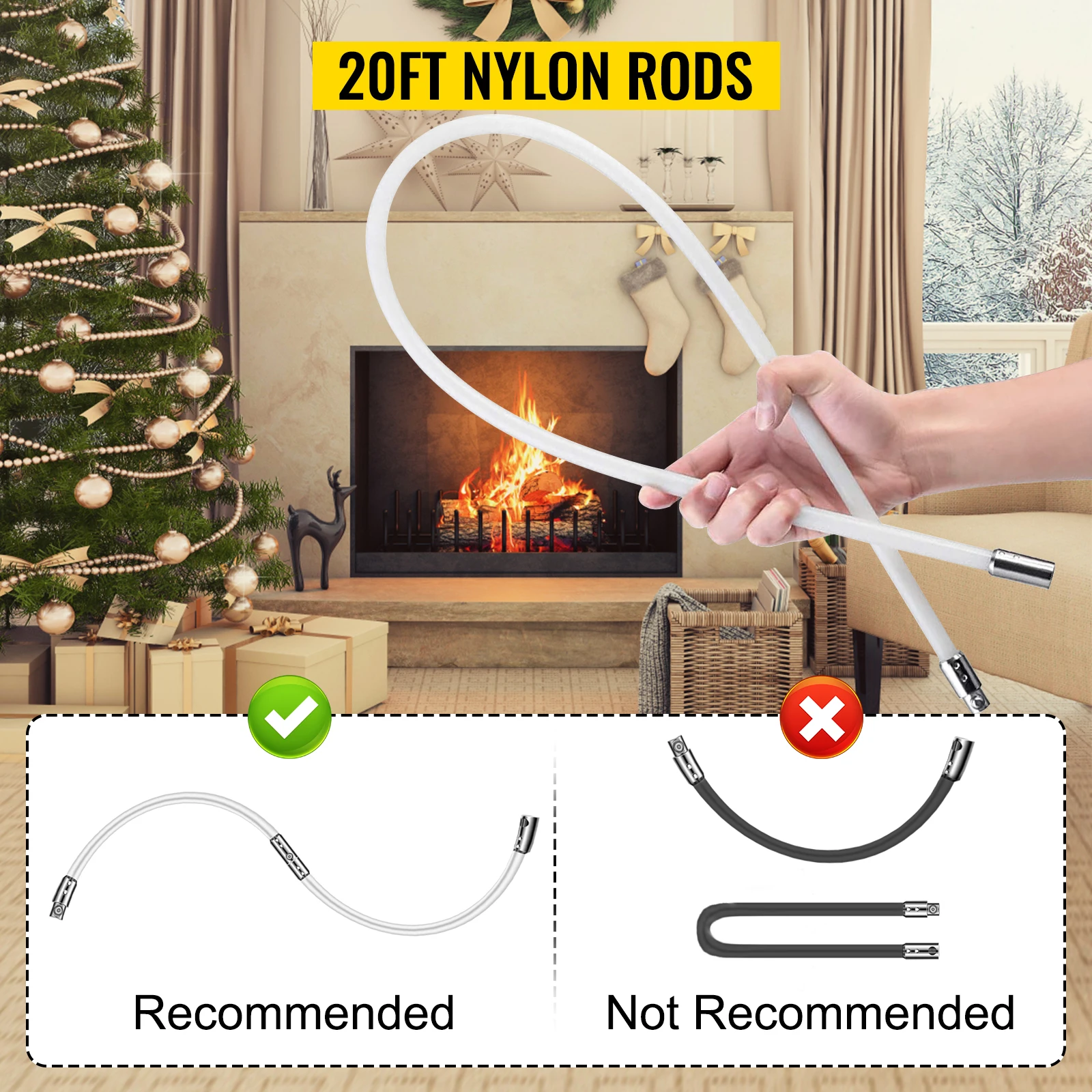 SucceBuy Chimney Sweep Kit 39in Nylon Chimney Rods and Brush Head Electric Drill Drive Sweeping Cleaning Tool for Fireplace